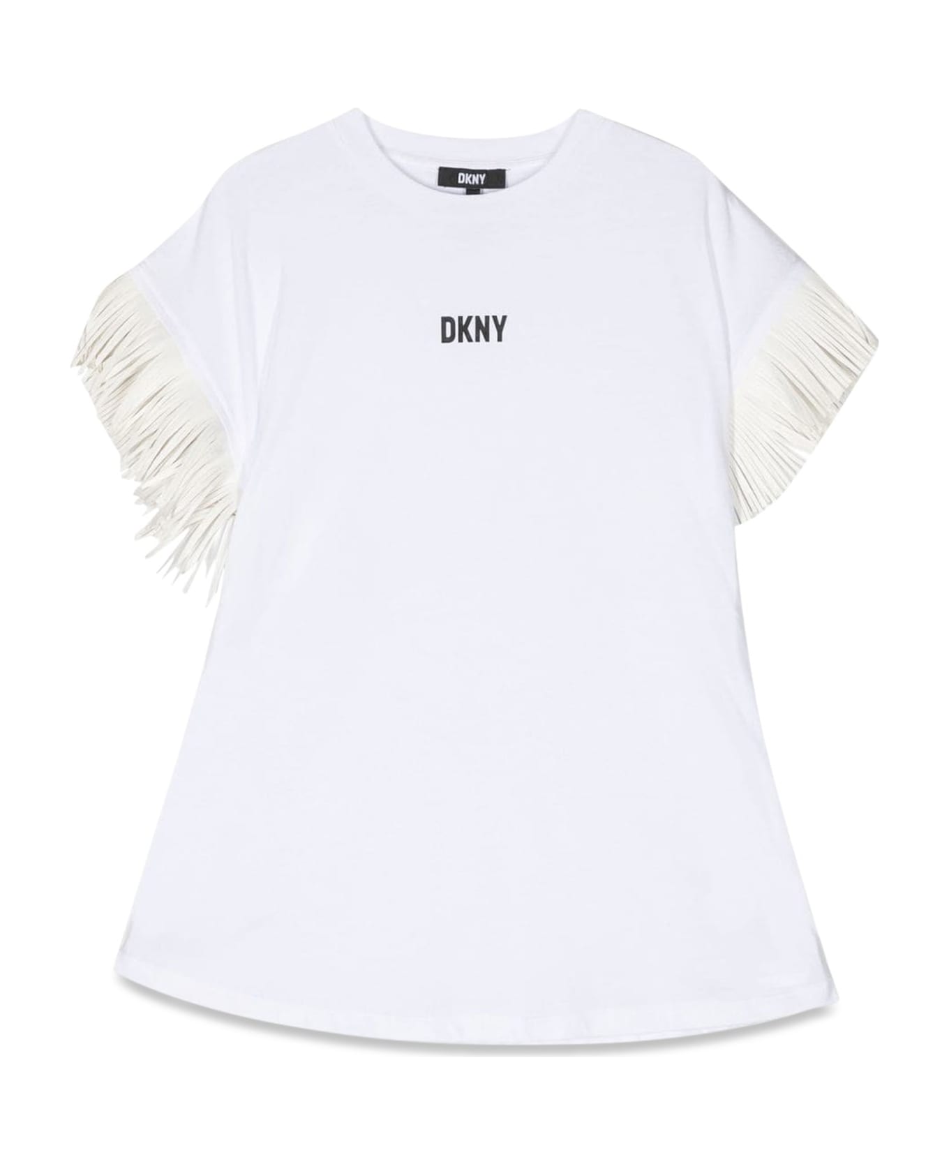 DKNY Logo Dress Frayed Sleeves - BIANCO