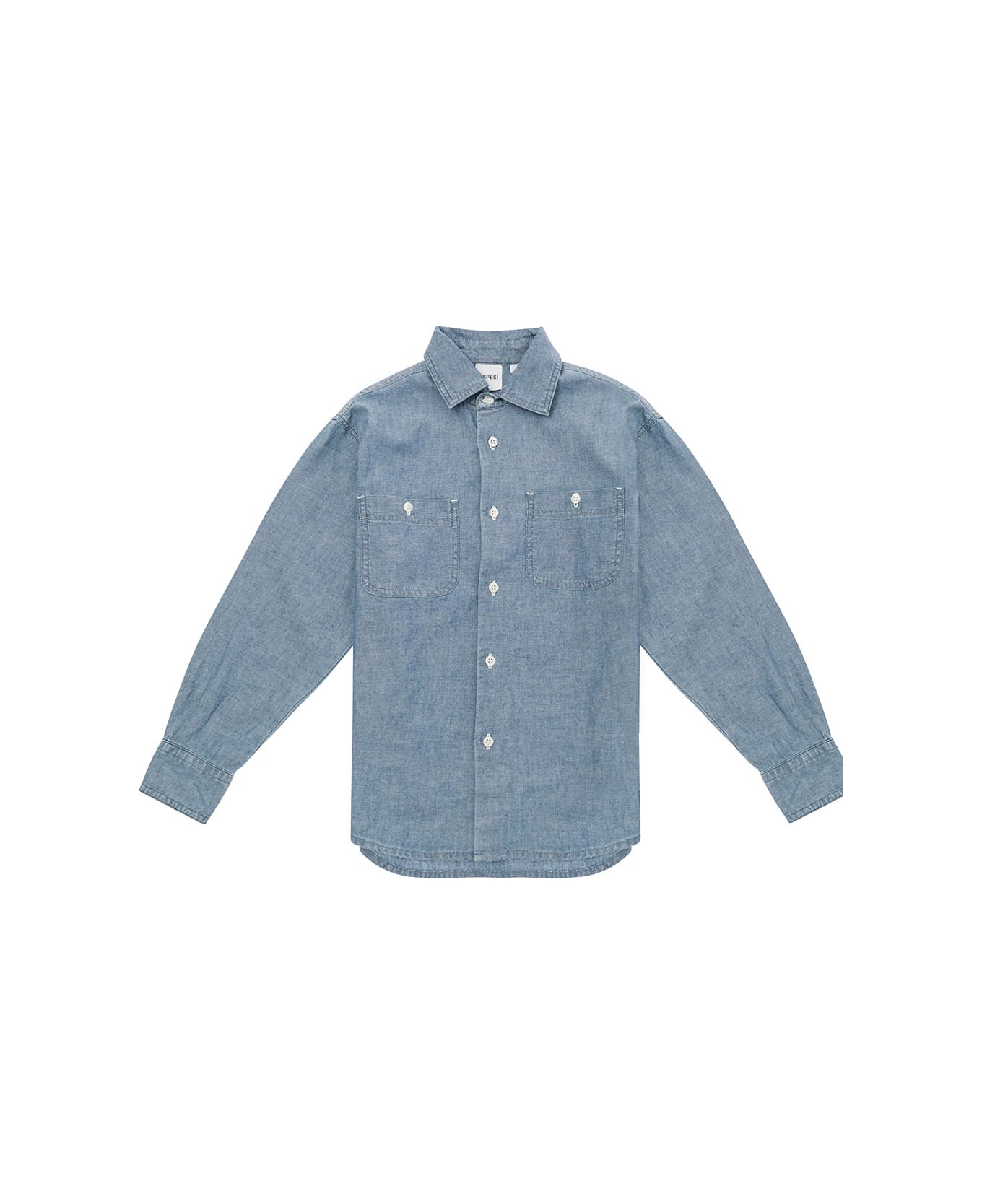Aspesi Light Blue Long-sleeve Shirt With Logo Label In Cotton Boy - Blu