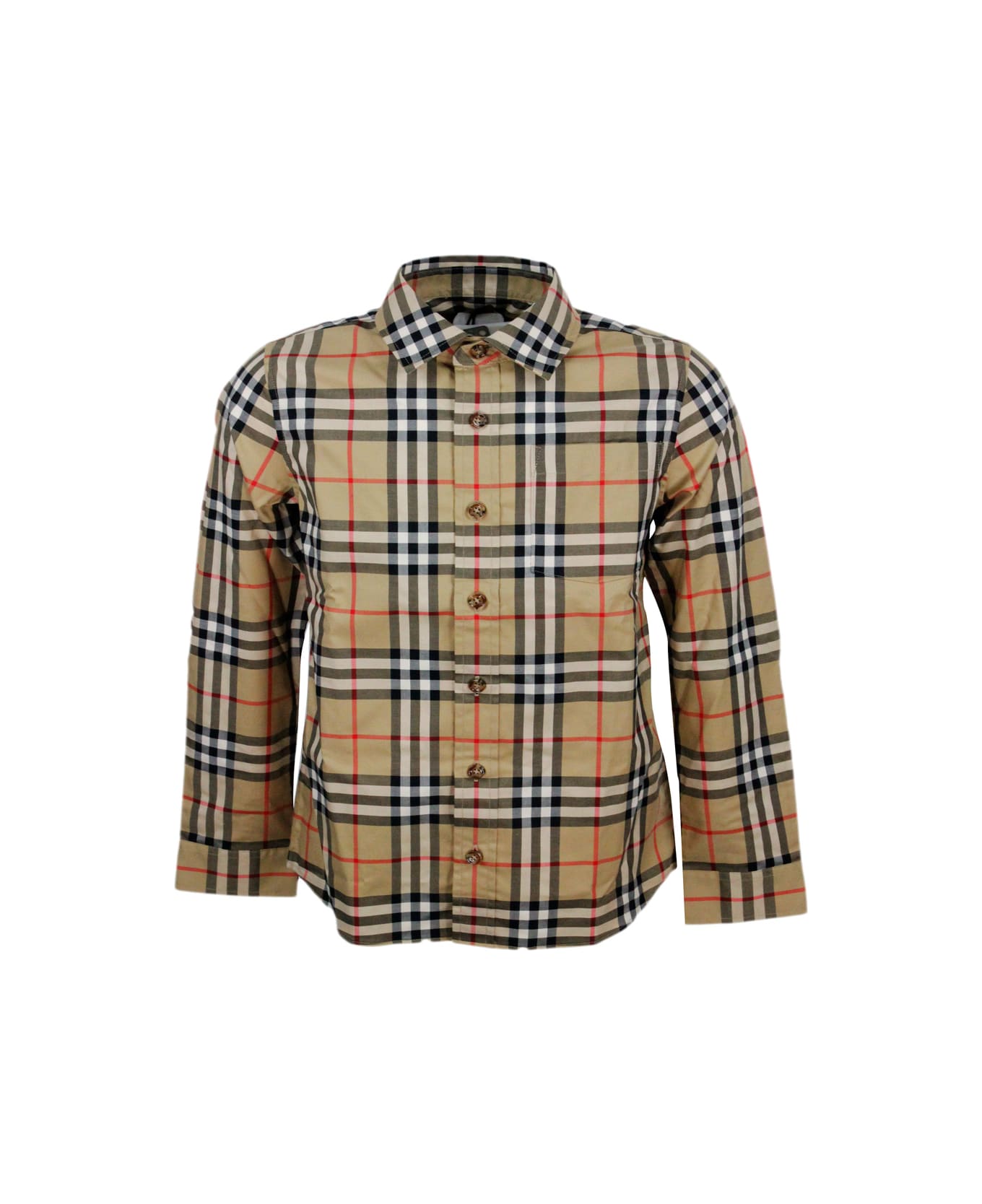 Burberry Stretch Cotton Twill Shirt With Patch Pocket On The Chest In A Vintage Check Pattern - Beige シャツ