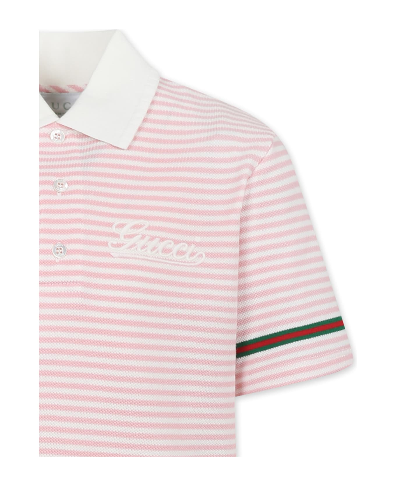 Gucci Pink Polo Shirt For Girl With Logo - Pink