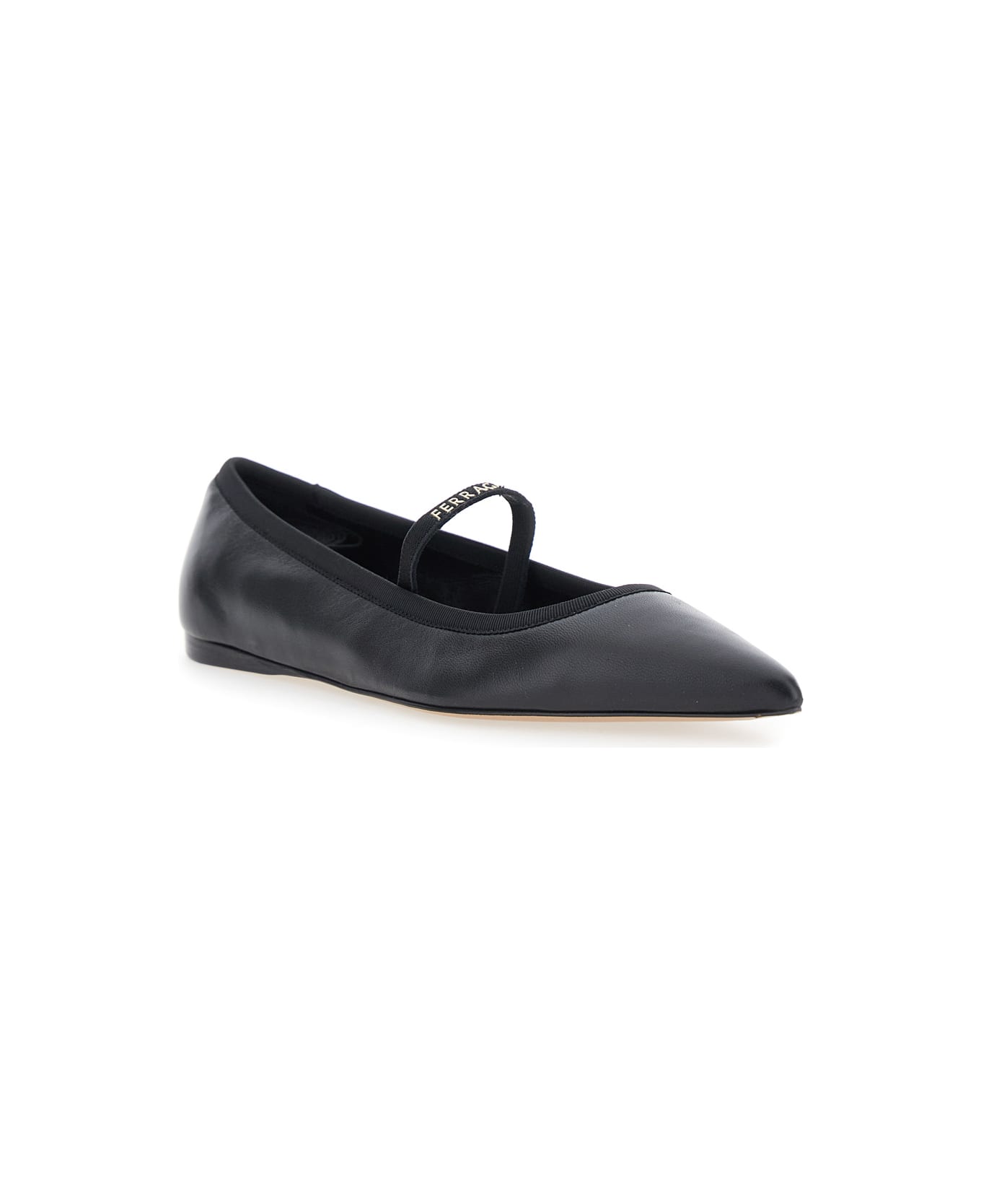 Ferragamo 'carice' Black Ballet Shoes With Ribbon Detail And Logo Lettering On The Front In Leather Woman - Black