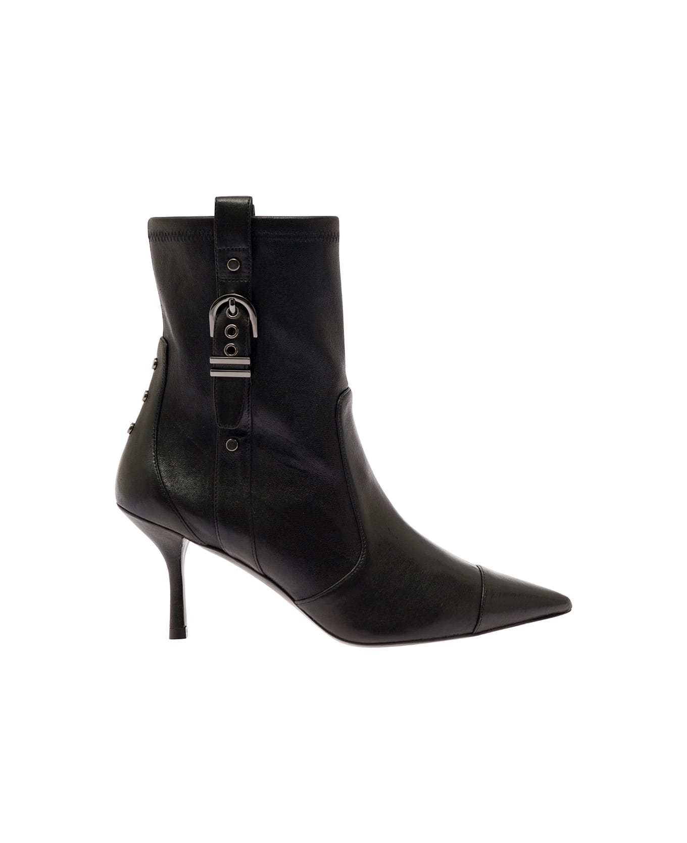 Stuart Weitzman Black Bootie With Buckle Detail And Stiletto Heel In Smooth Leather Woman - Black ブーツ