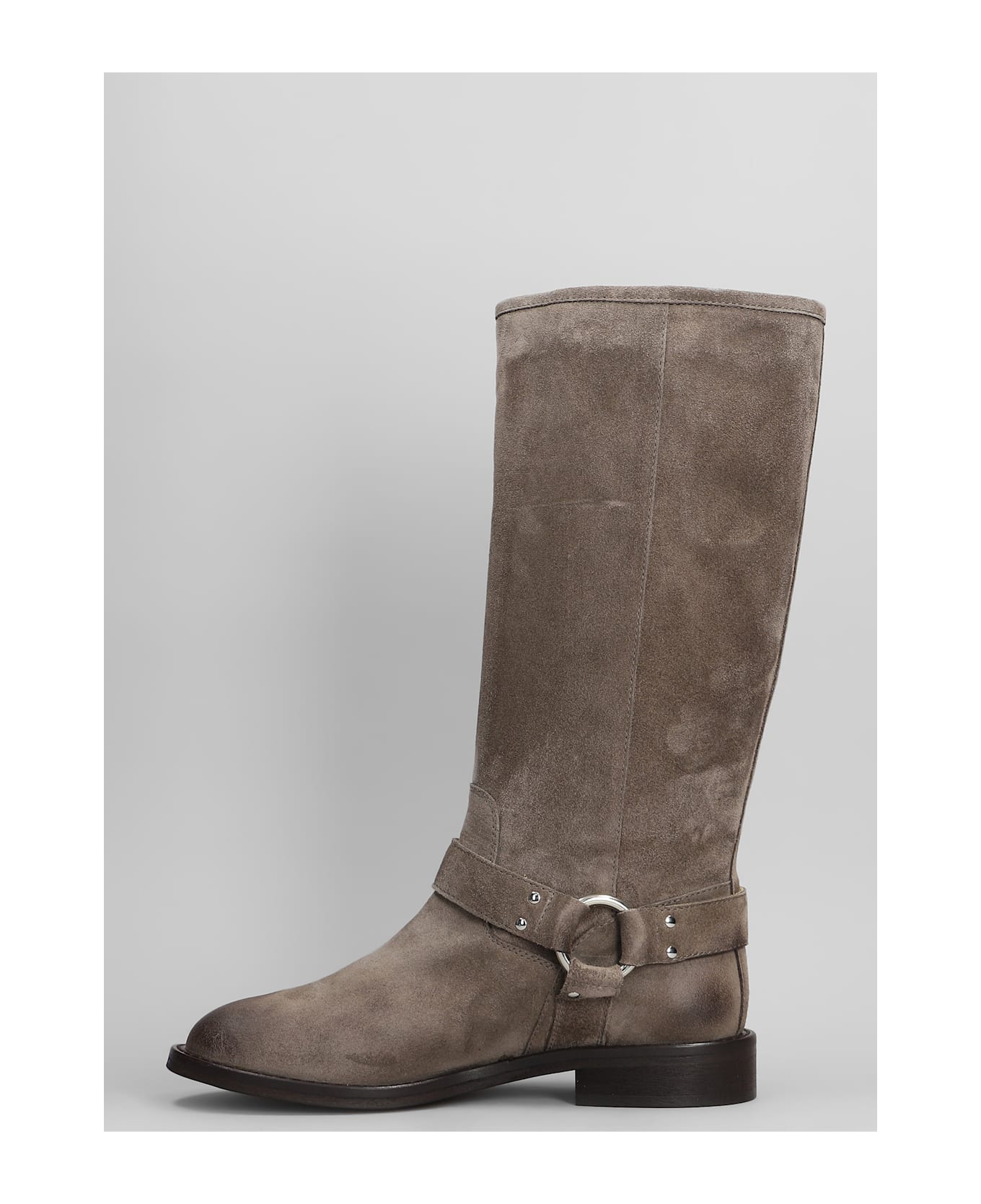 Via Roma 15 Low Heels Boots In Taupe Suede - taupe