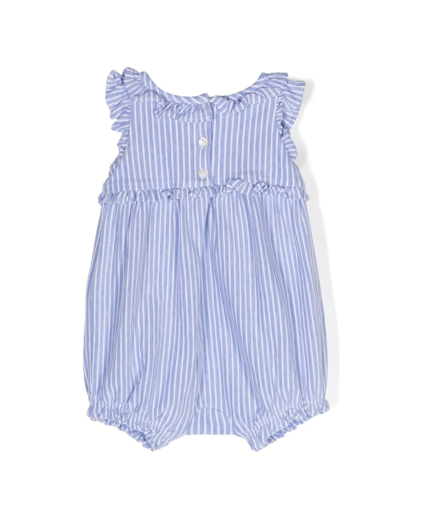 Ralph Lauren White And Blue Striped Romper With Pony - Blue