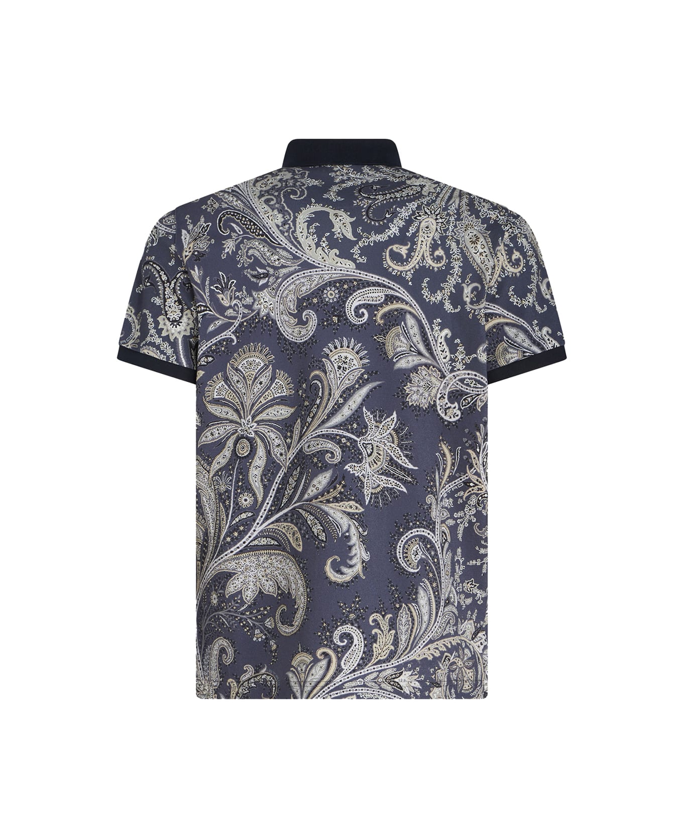 Etro "navy Blue Polo Shirt With Multicolour Paisley Print" - Grey