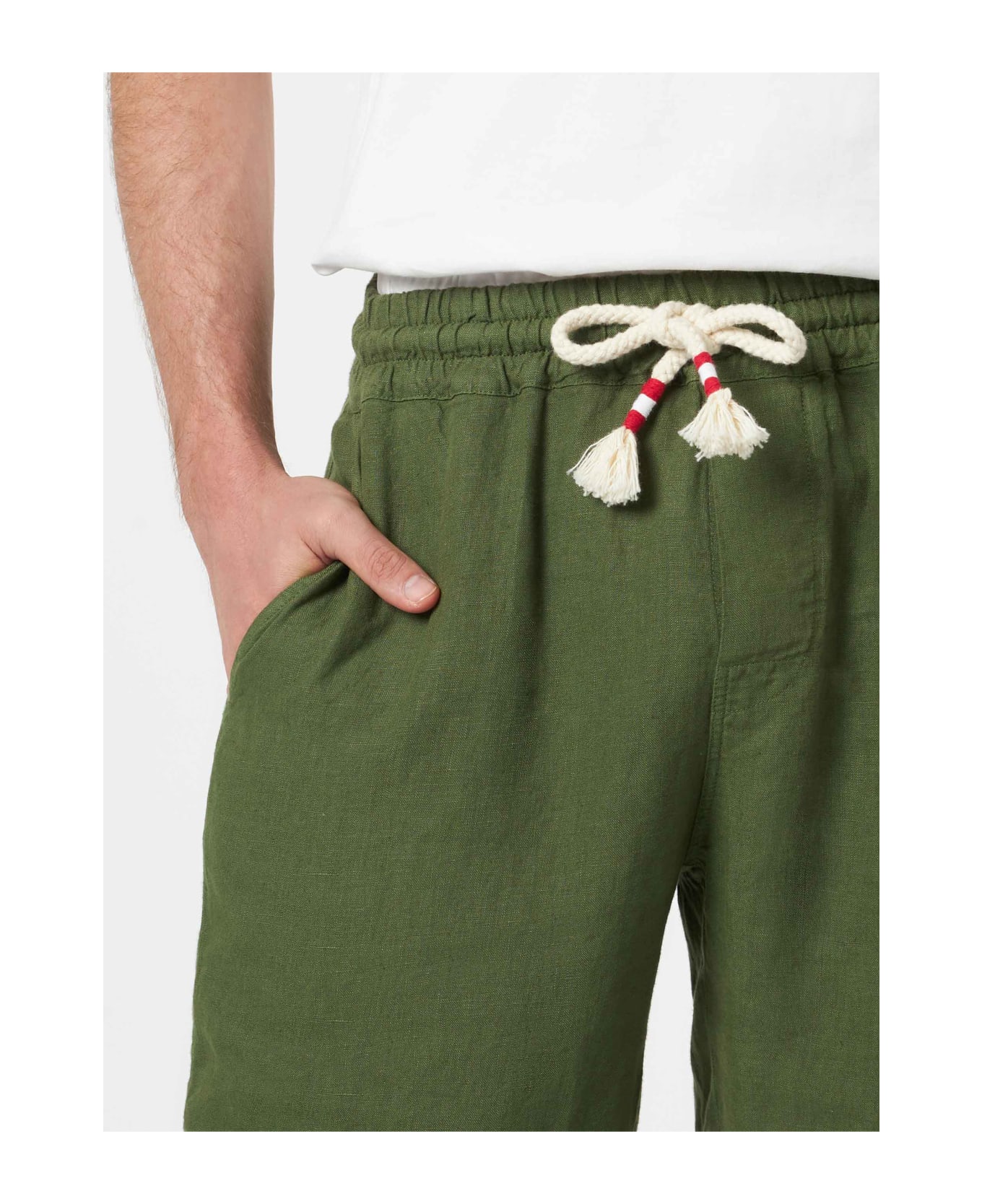 MC2 Saint Barth Man Military Green Linen Bermuda Marseille - GREEN