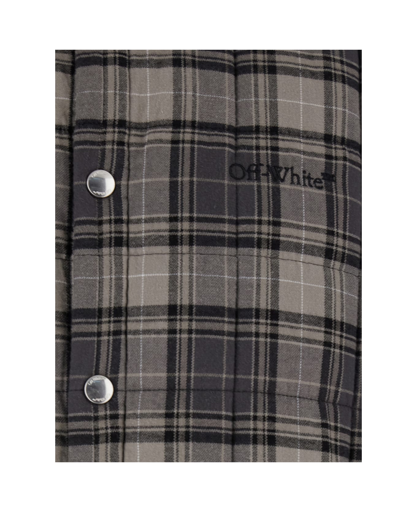 Off-White Grey Shirt With Logo Lettering On The Front And All-over Check Motif In Cotton Man - Grey