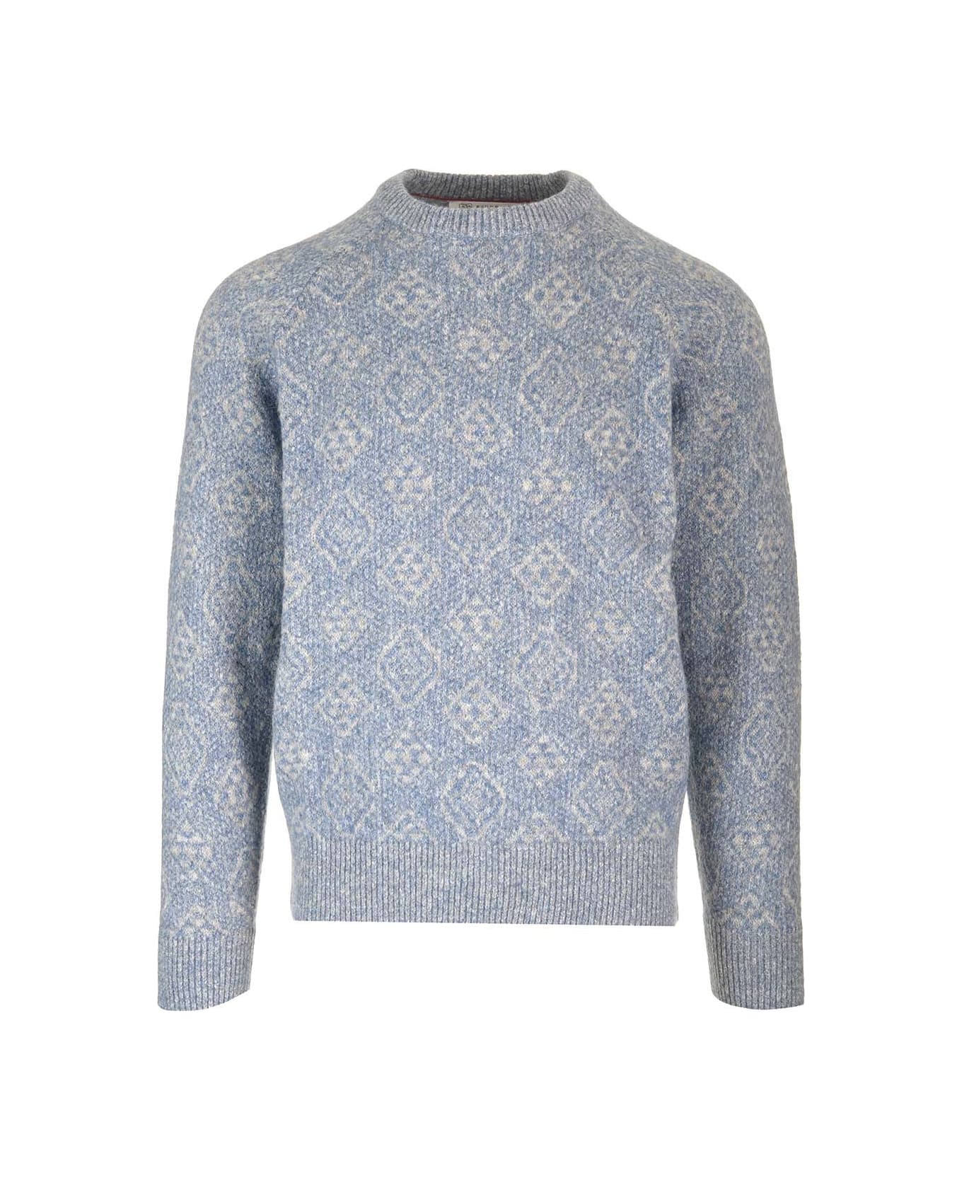 Brunello Cucinelli "geometric" Jacquard Sweater - Light blue