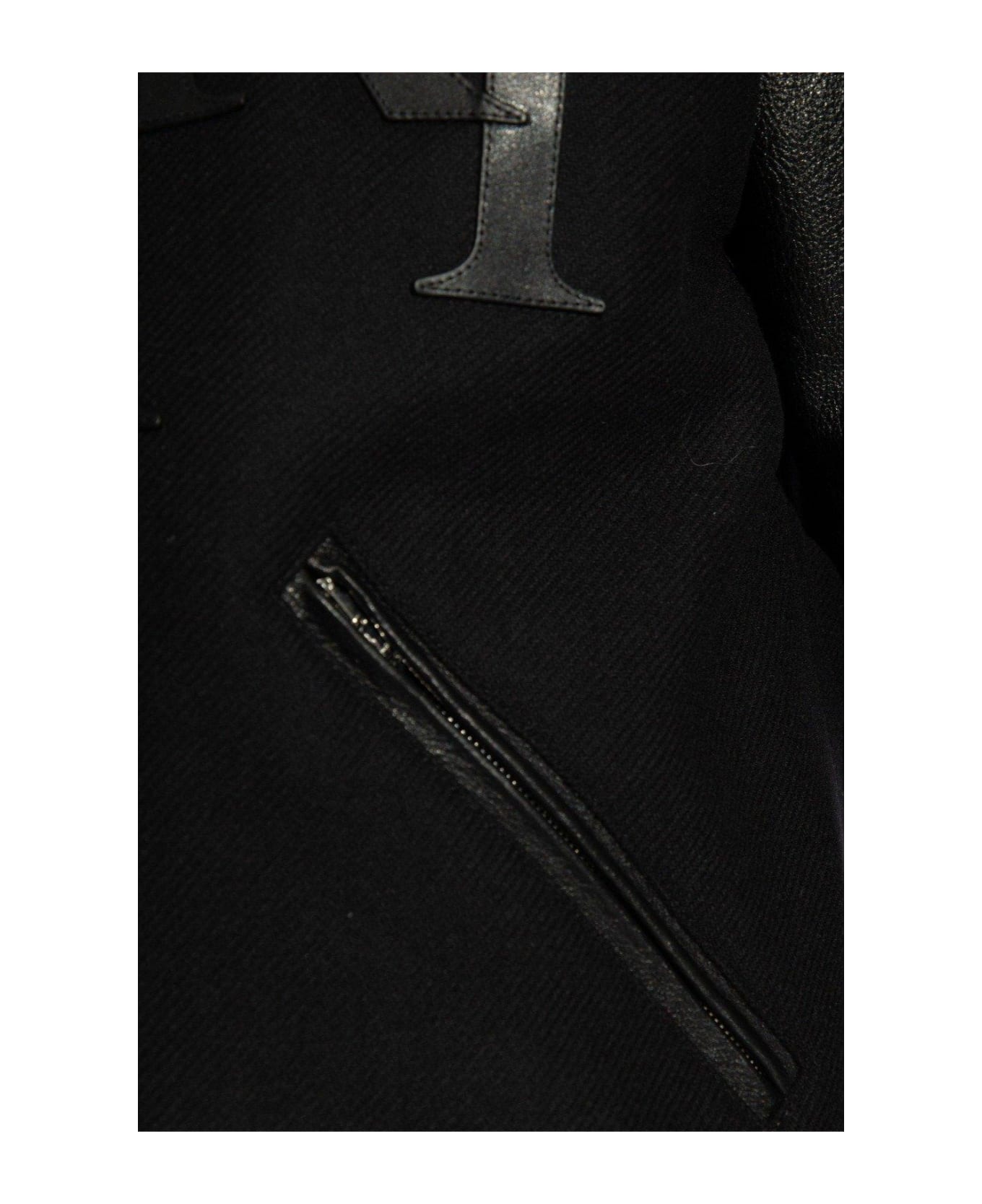 AMIRI Staggered Logo Button-up Varsity Jacket - BLACK