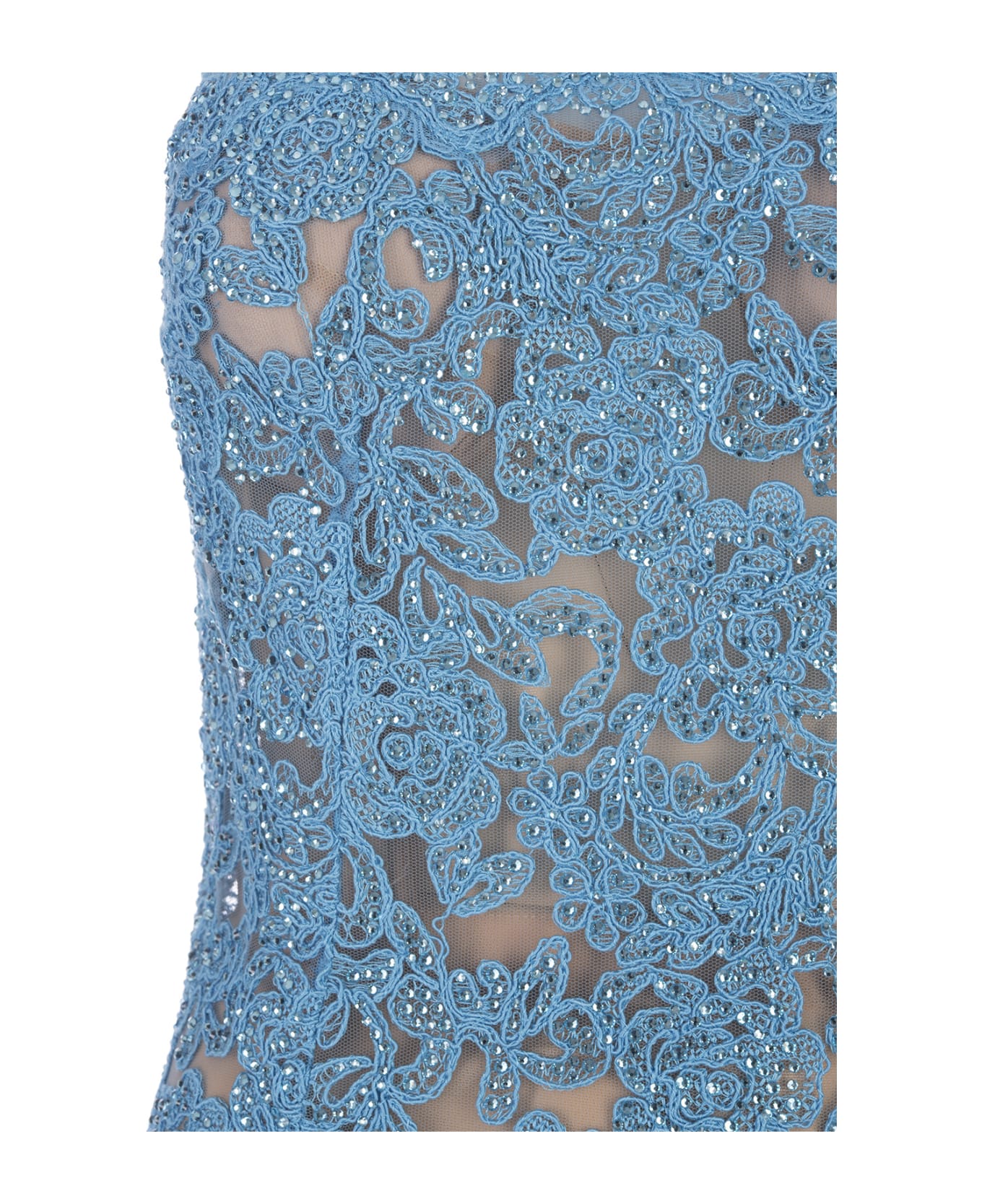 Ermanno Scervino Light Blue Lace Longuette Dress With Micro Crystals - Blue ワンピース＆ドレス