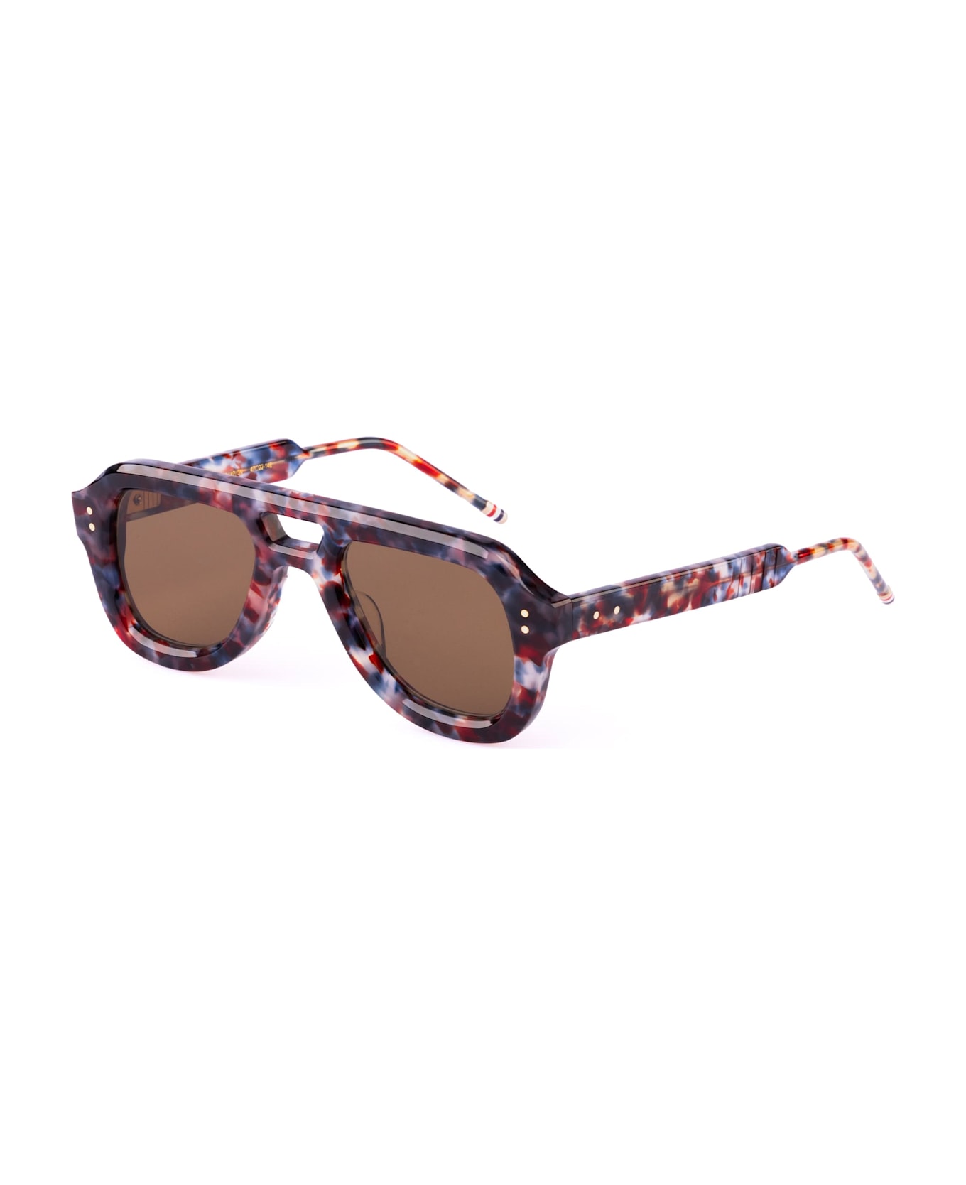 Thom Browne Rectangular Aviator Sunglasses - Rwb Tortoise Sunglasses - blue/red havana