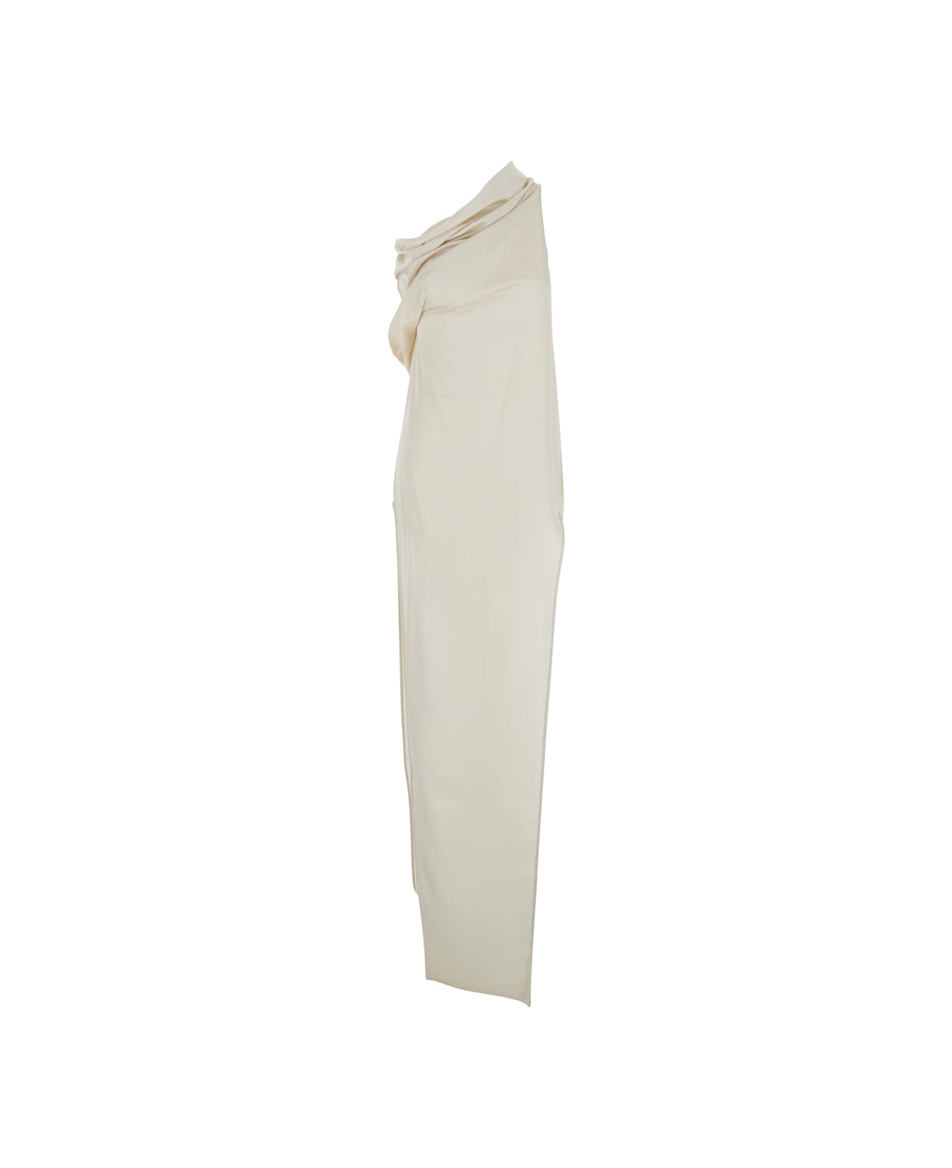 Rick Owens 'athena Arrowhead' White Long Dress With One Shoulder Design And Side Slits In Viscose And Acetate Blend Woman - White