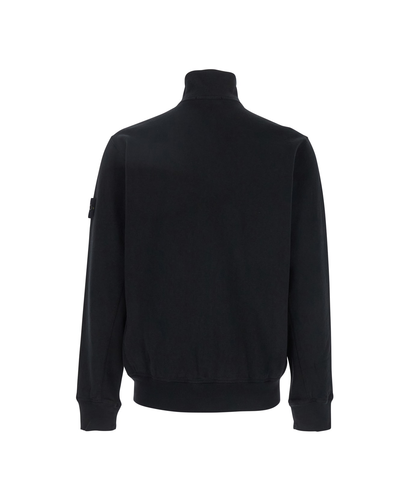 Stone Island Black Sweatshirt With Removable Compass Logo Applied On The Sleeve In Cotton Man - Black