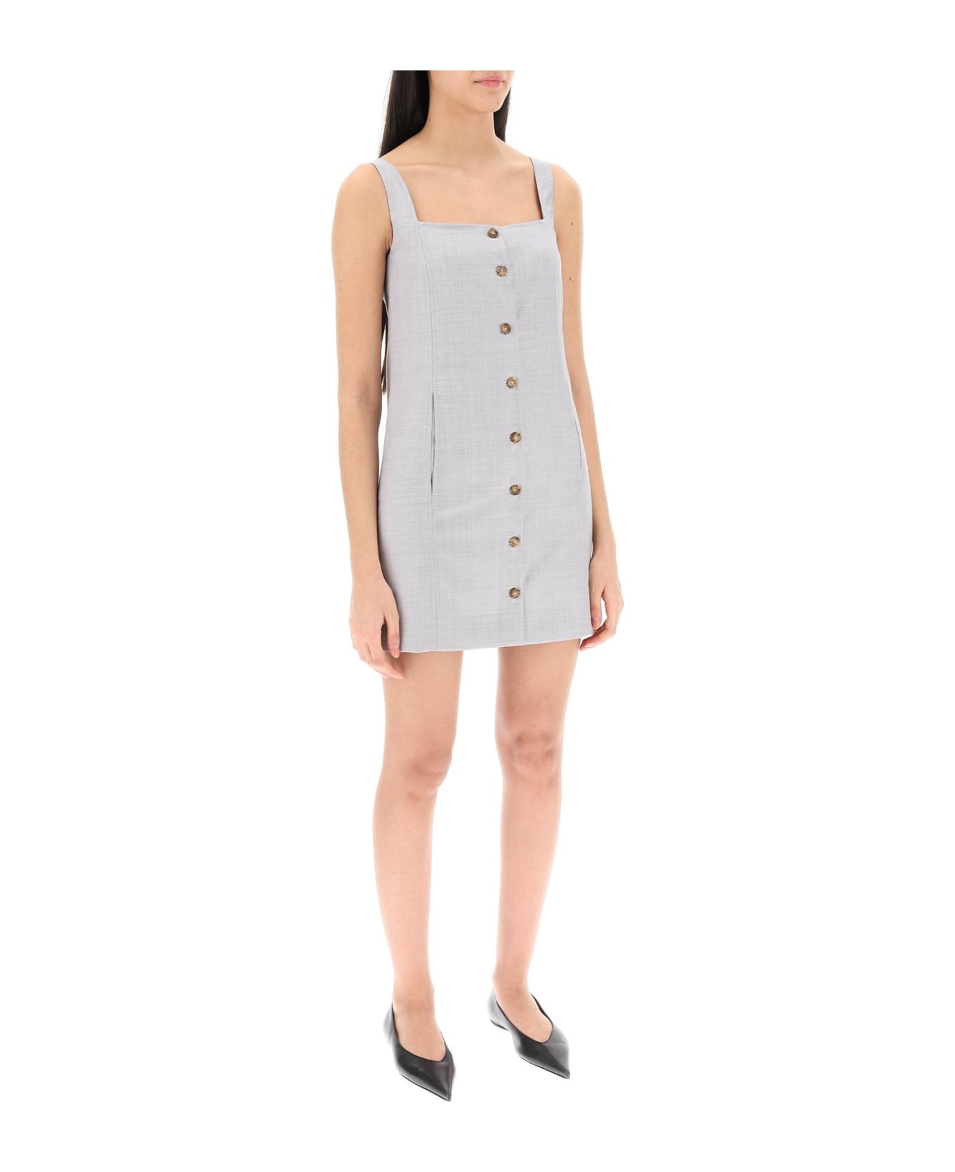 Loulou Studio Buttoned Pinafore Dress - FEATHER GREY MELANGE (Grey)