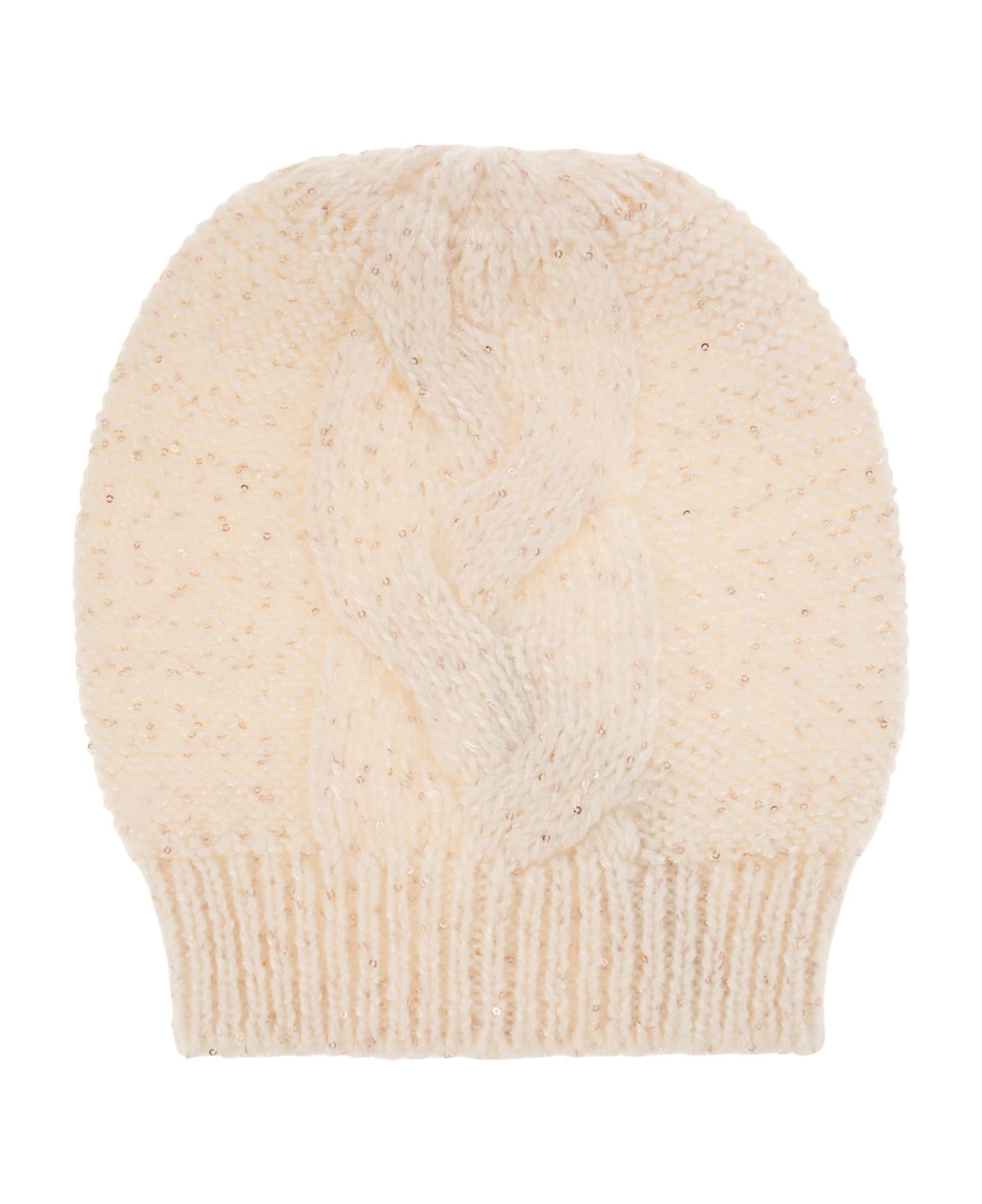 Peserico Wool, Silk And Cashmere Braided Cap - Cream 帽子