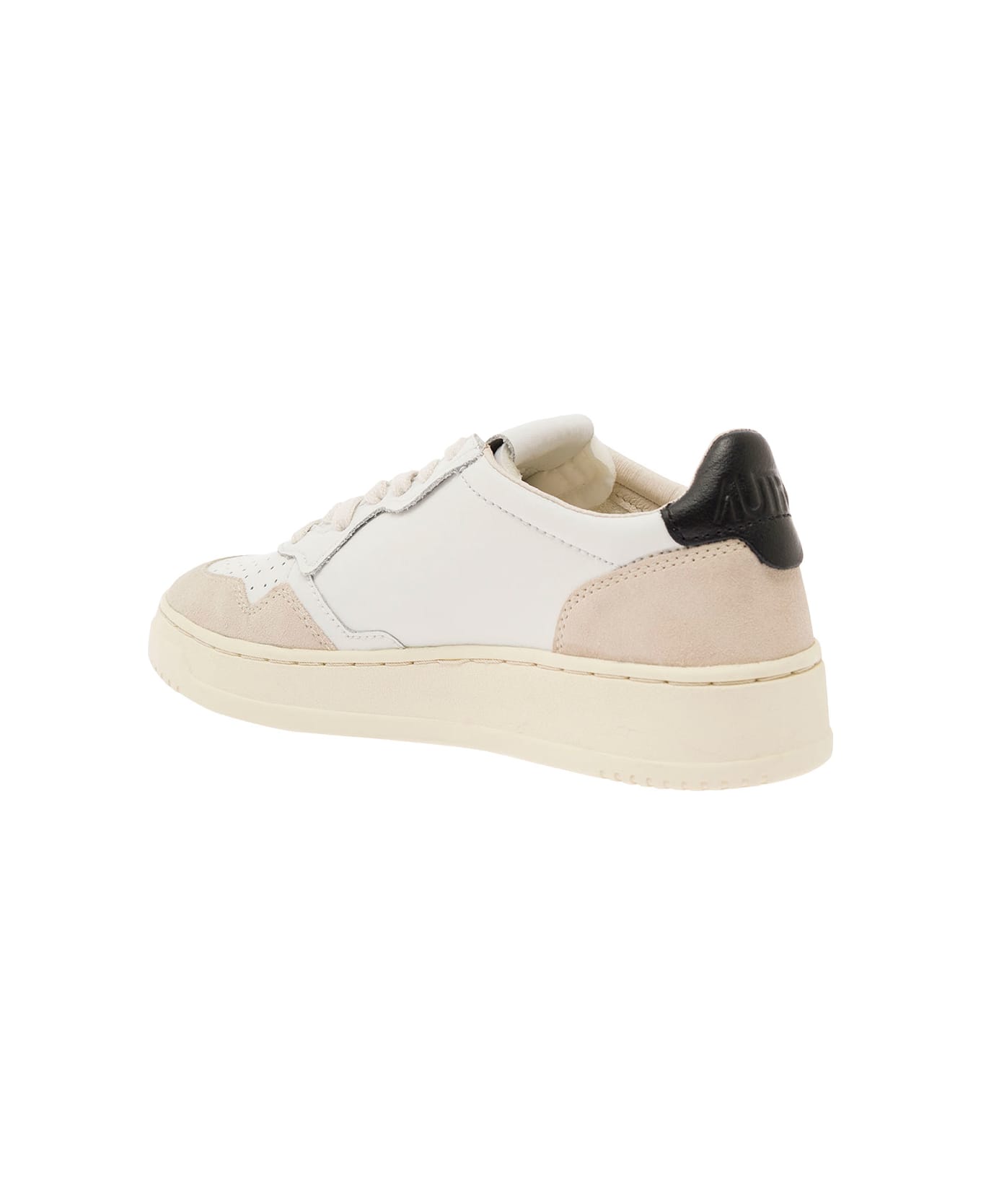 Autry 'medalist' White Low Top Sneakers With Blue Suede Details In Leather Woman - White/black