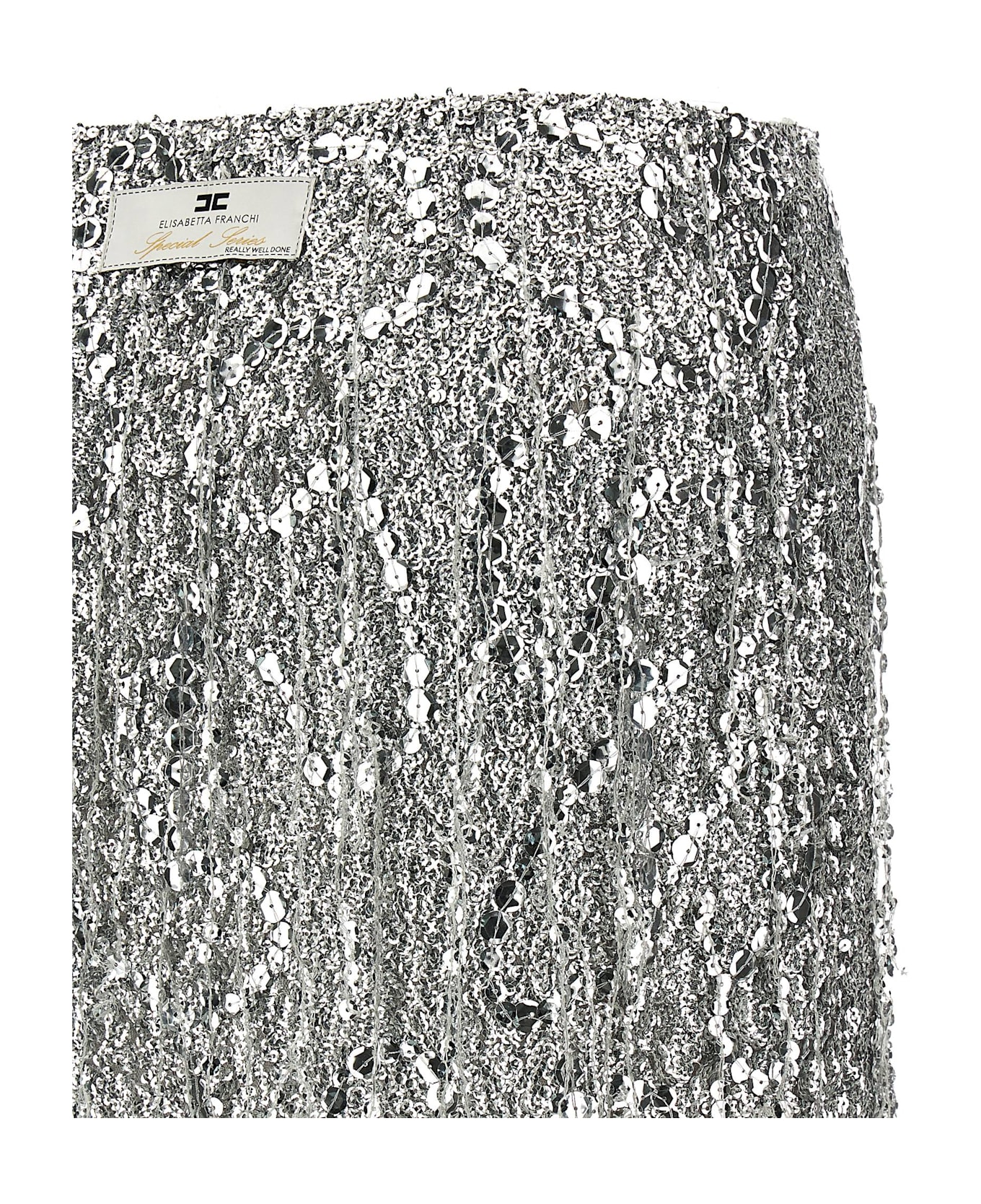 Elisabetta Franchi Sequin Tulle Skirt - Silver