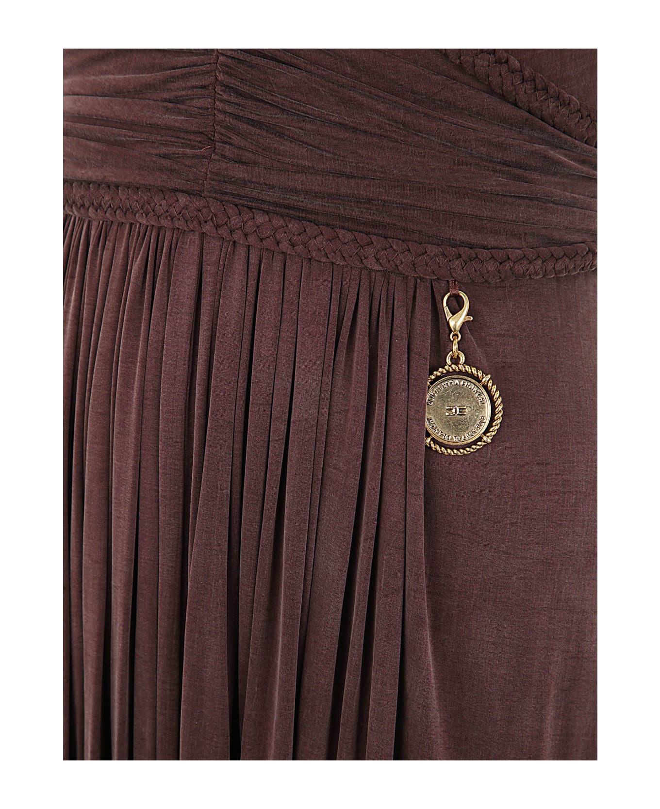 Elisabetta Franchi Thin Strap Long Dress With Slit - Dark