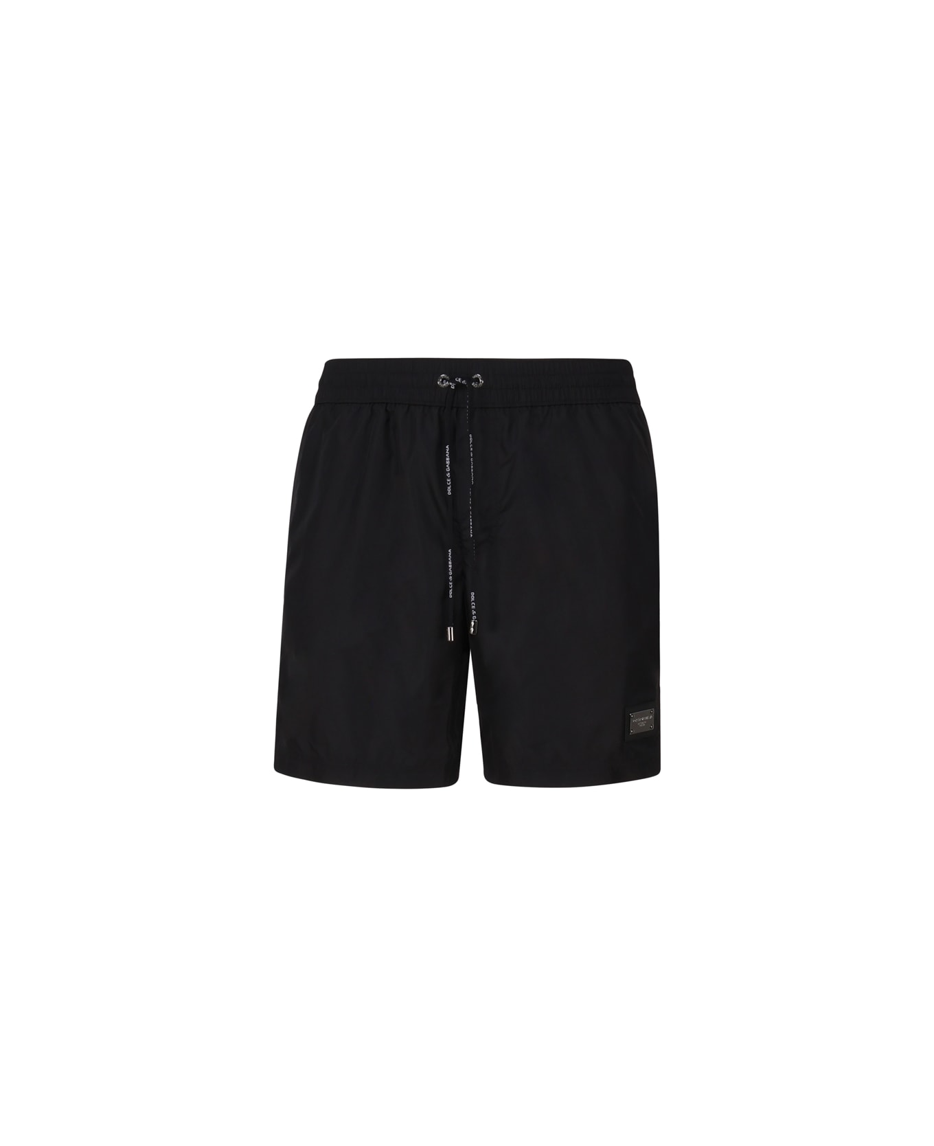 Dolce & Gabbana Swim Shorts With Metal Logo Plate - Black