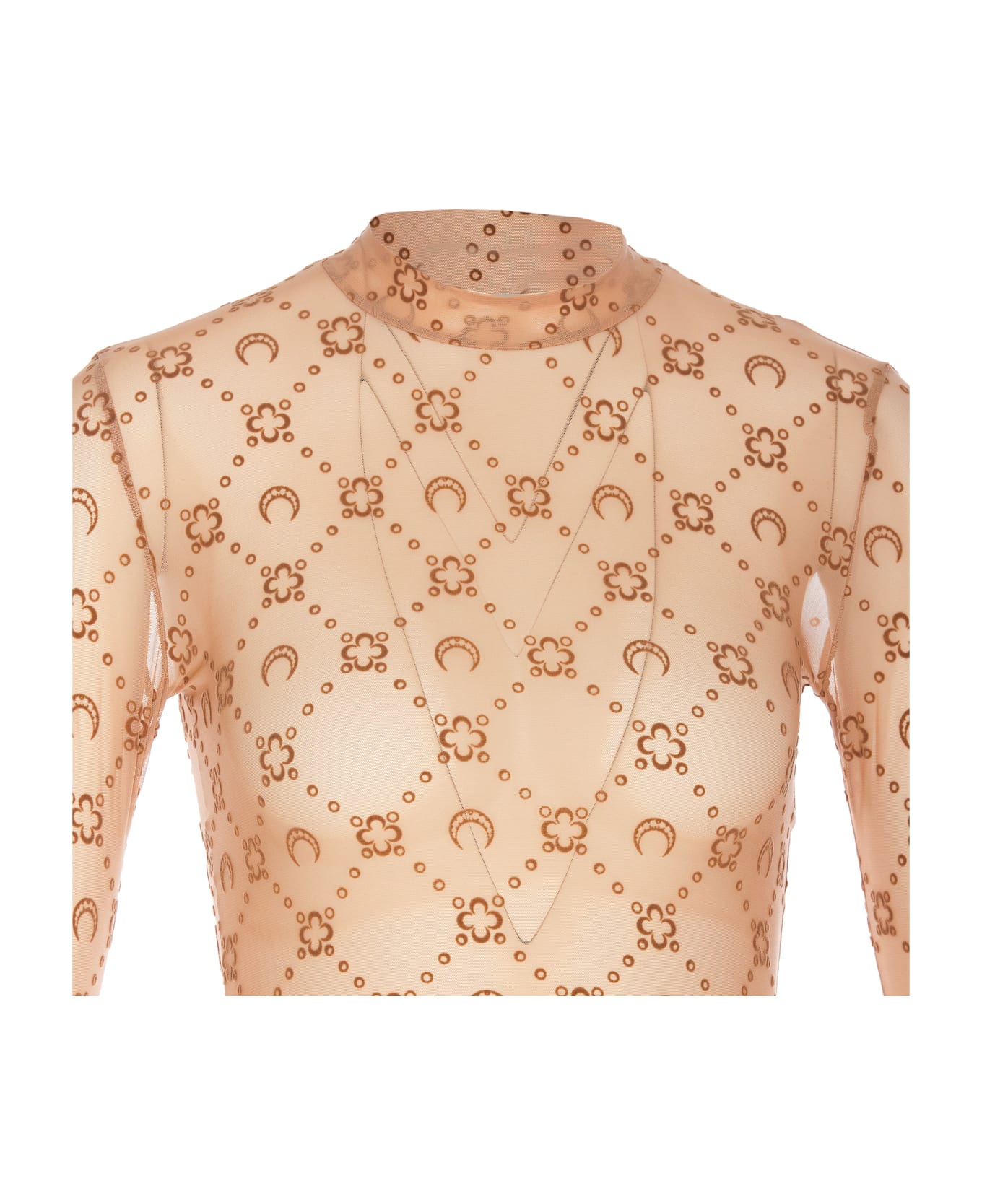 Marine Serre Monogram Mesh Flock Long Sleeves Top - Beige