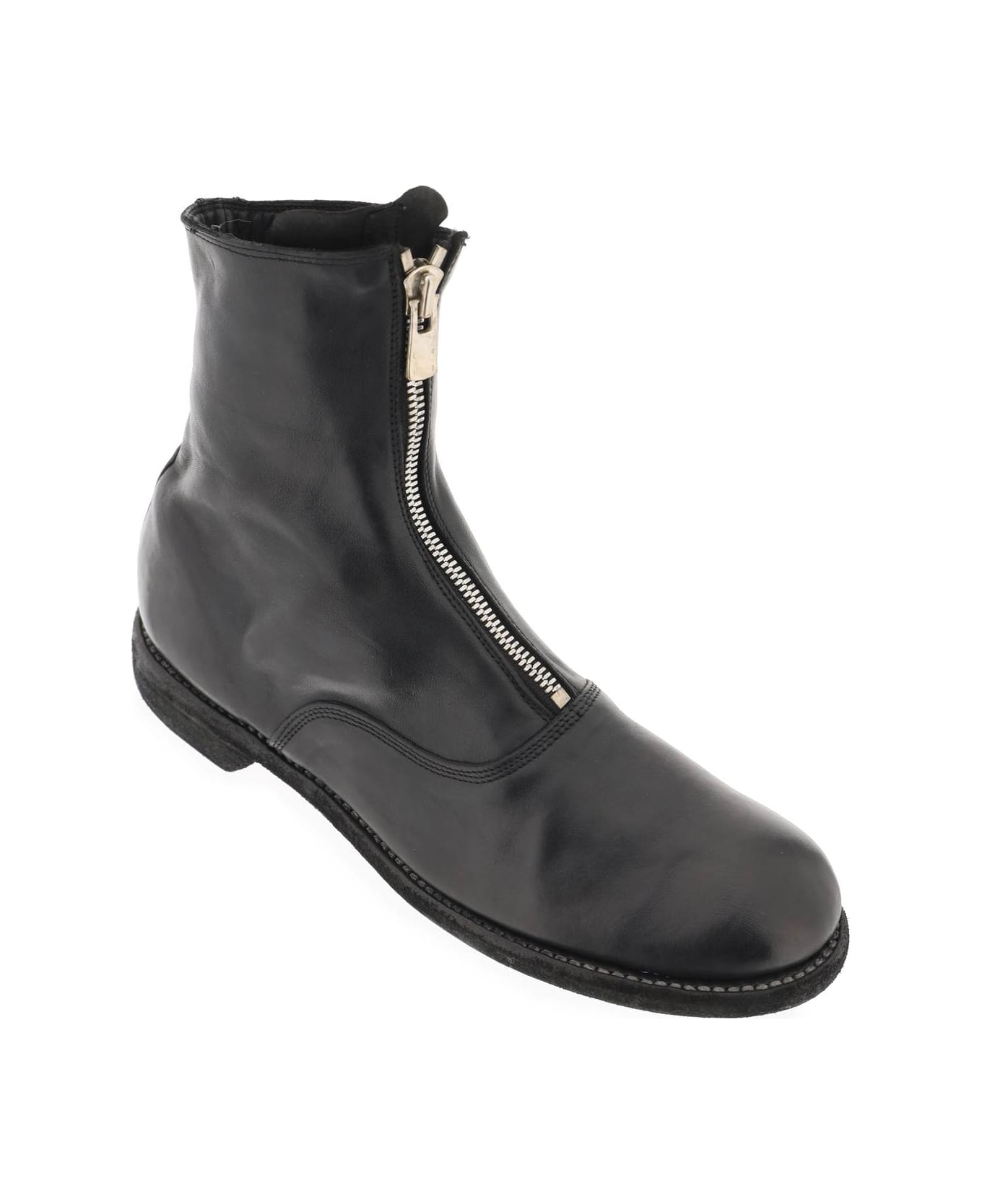 Guidi Front Zip Leather Ankle Boots - BLACK (Black)