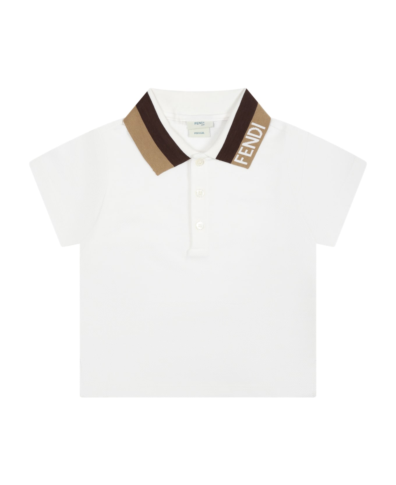Fendi White Polo Shirt For Baby Boy With Logo - White