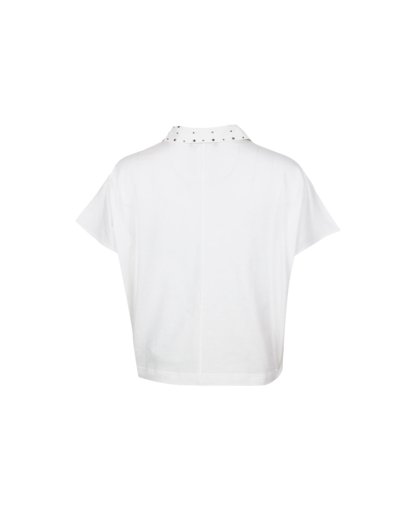 Fabiana Filippi 3-button Short-sleeved Cotton Jersey Polo Shirt Embellished With Studs On The Collar - White ポロシャツ