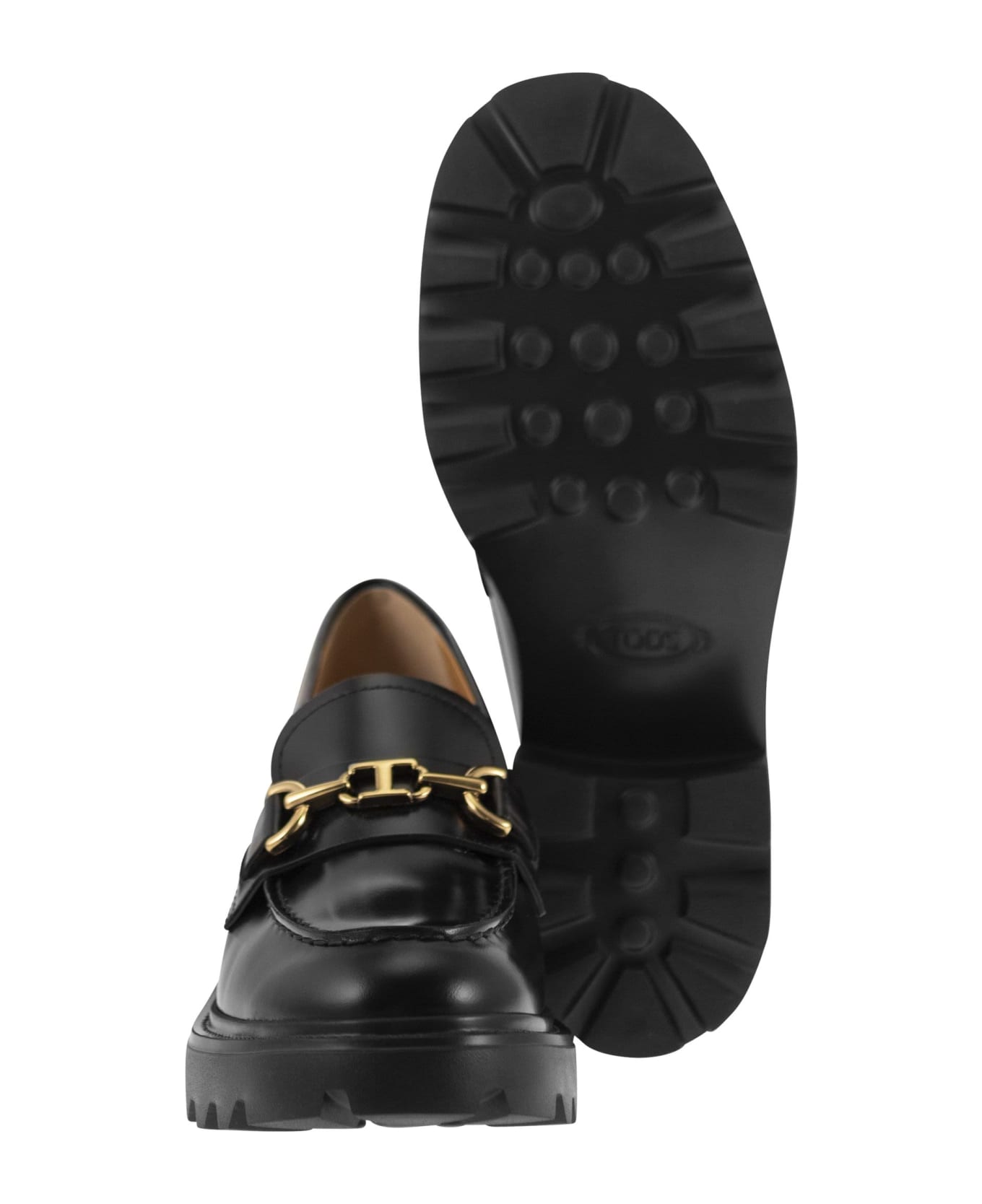 Tod's Leather Moccasin With Carrarmato Bottom - Black ハイヒール