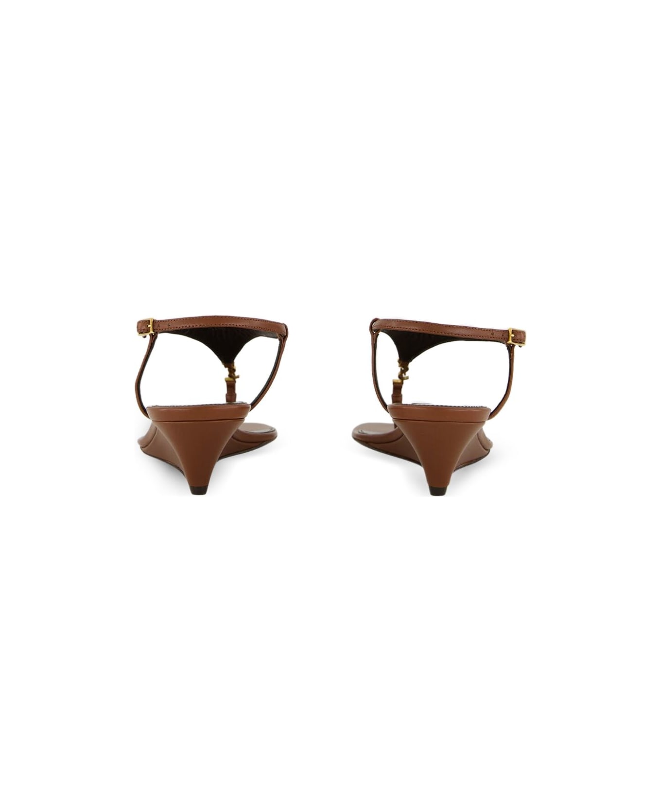 Saint Laurent Cassandre Wedges In Smooth Leather - Brown