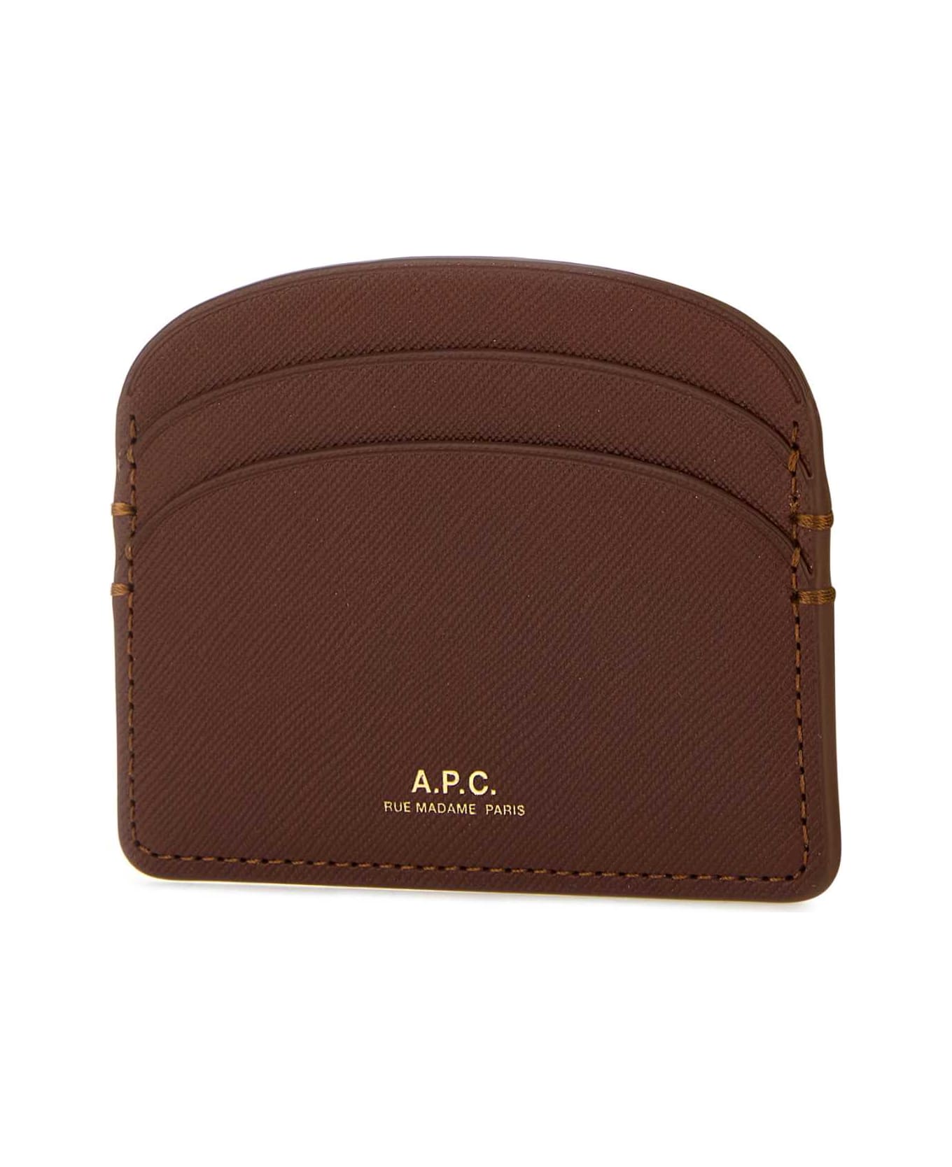 A.P.C. Brown Leather Demi-lune Card Holder - NOISETTE