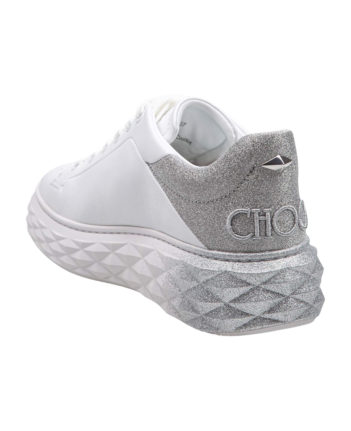 Jimmy Choo White Leather Sneakers With Glitter Degrade
 - White/Silver