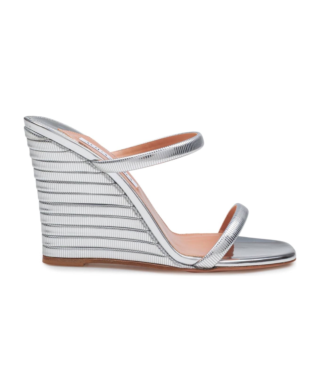 Aquazzura Aquazzurra Riviera Chain Wedge Sandal In Mirror-effect Leather Silver Color - Silver