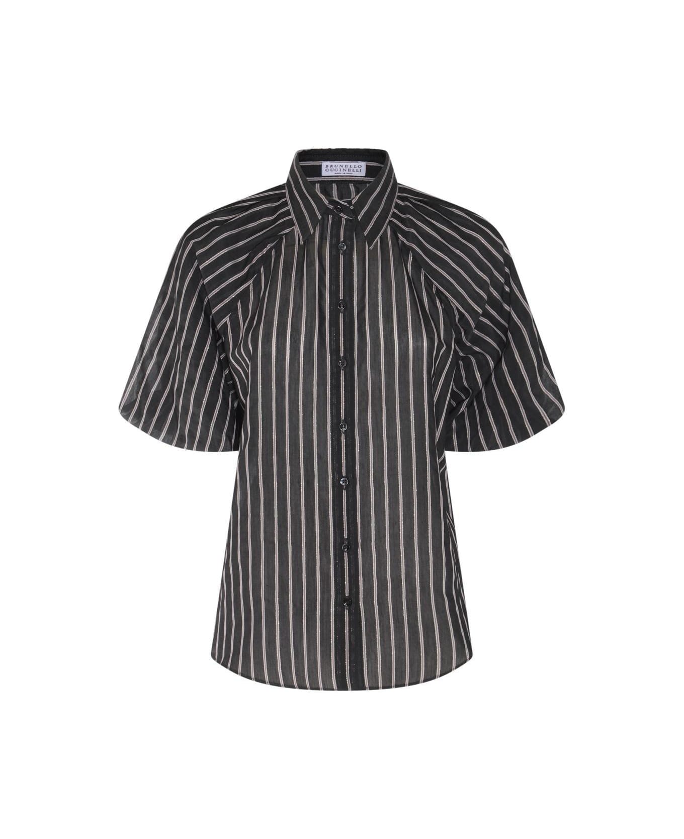Brunello Cucinelli Stripe Detailed Curved Hem Blouse - BLACK/WHITE シャツ