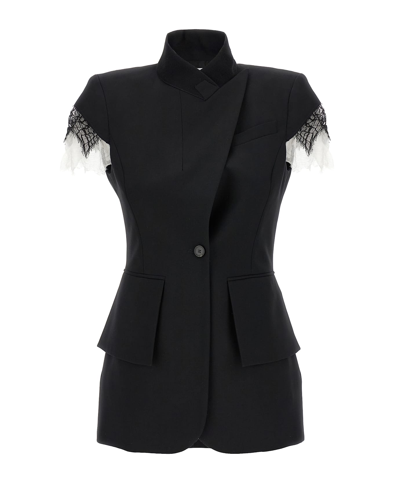 Alexander McQueen Lace Detail Blazer - Black