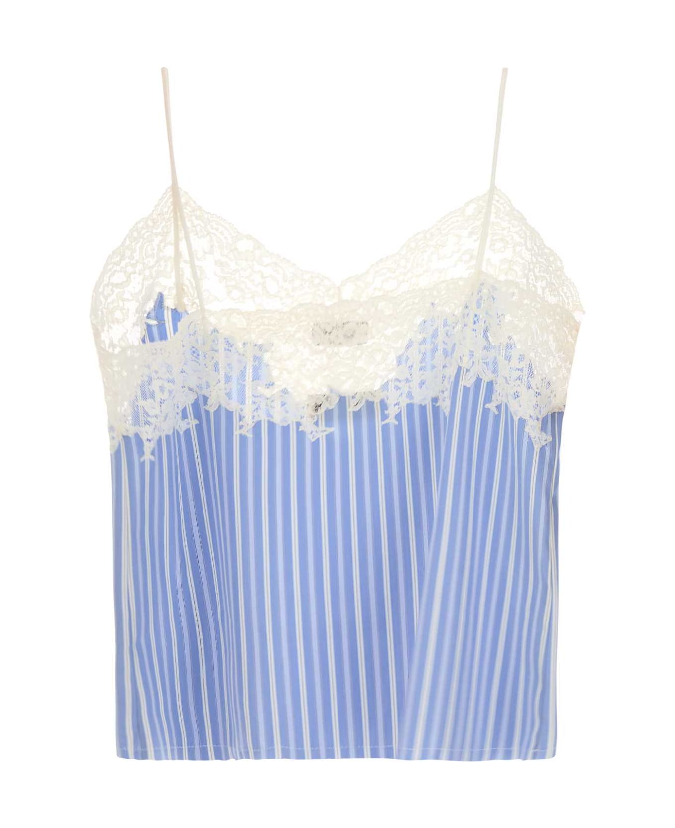 Miu Miu Embroidered Poplin Top - CELESTE
