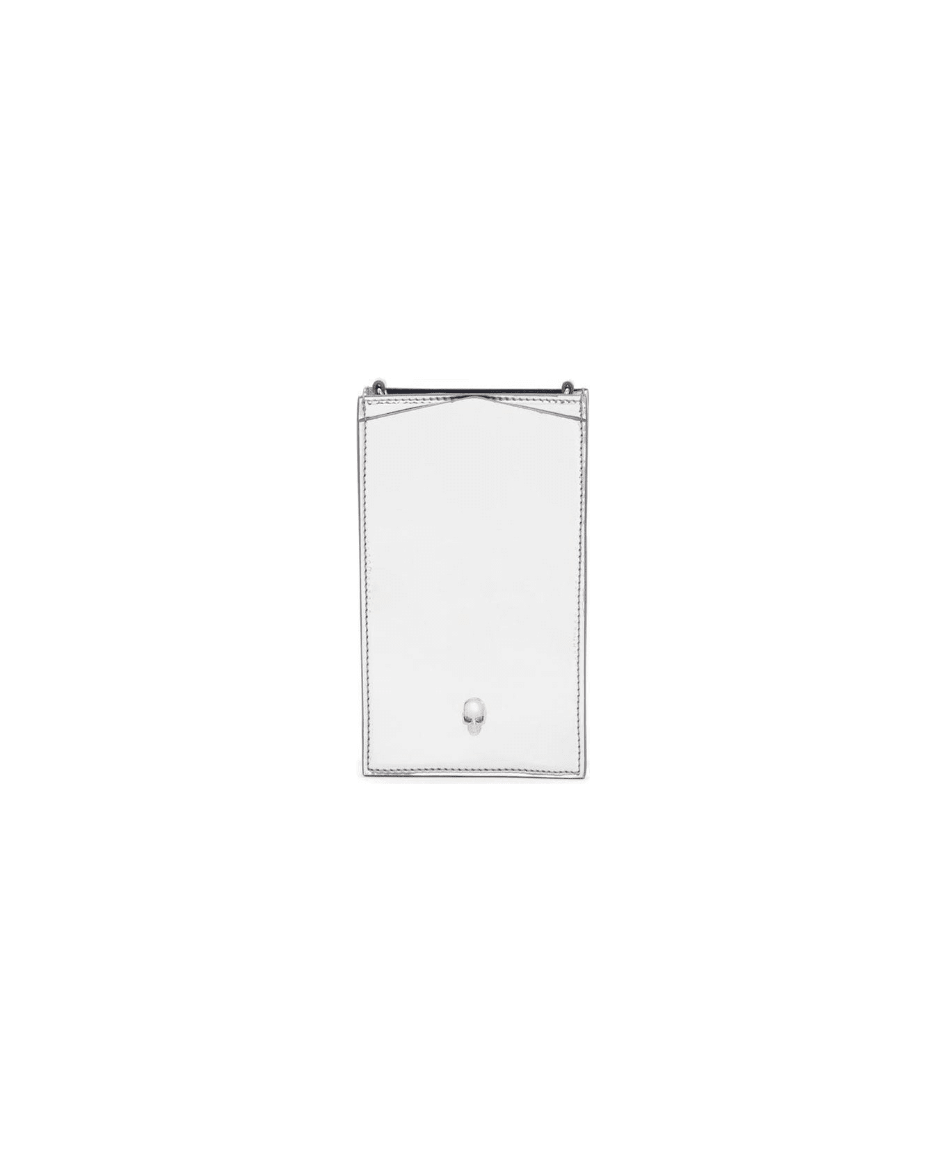 Alexander McQueen Silver-colored Phoce Case With Chain And Skull Detail In Laminated Faux Leather Woman - Metallic
