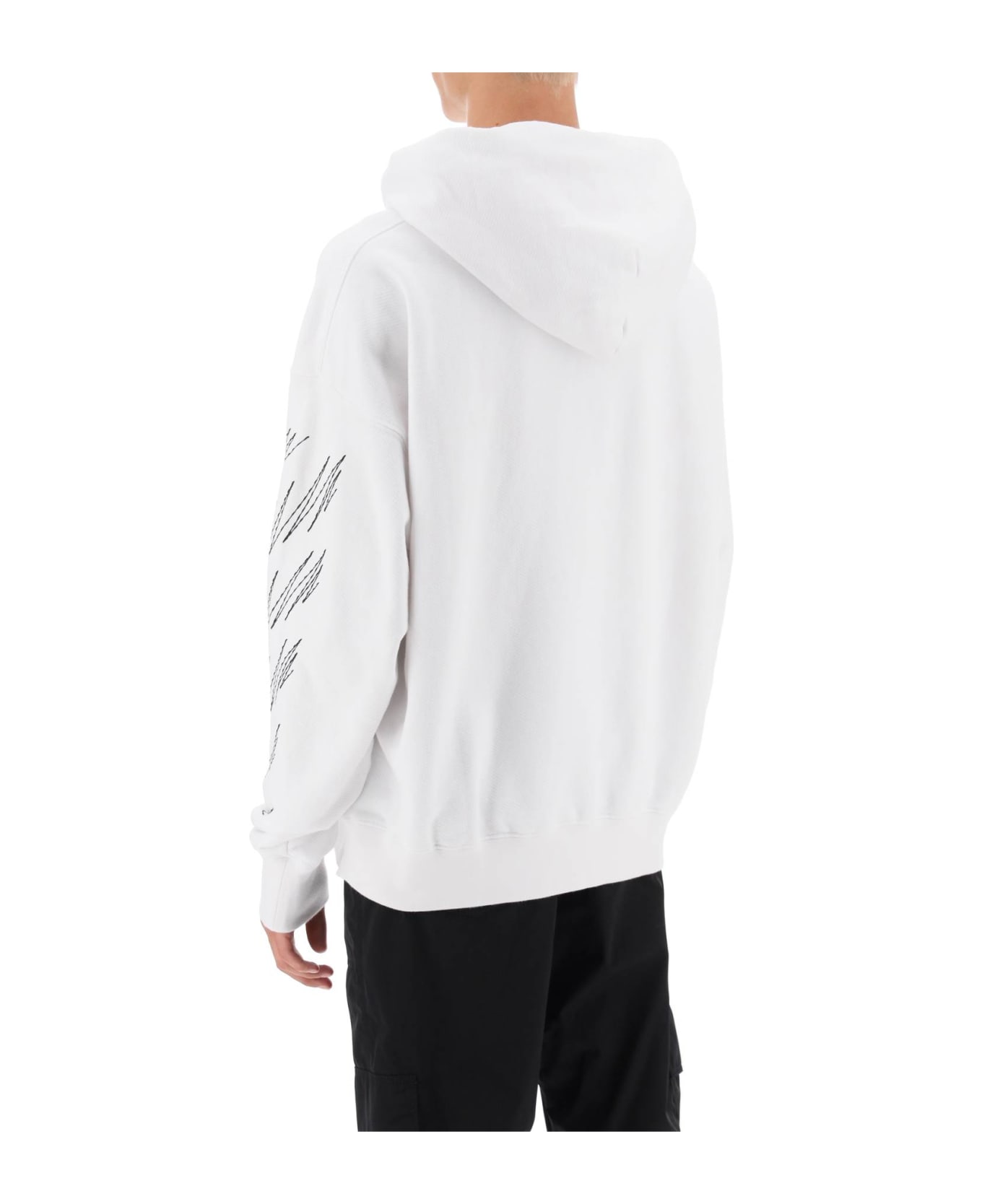 Off-White Hoodie With Contrasting Topstitching - WHITE BLACK (White)