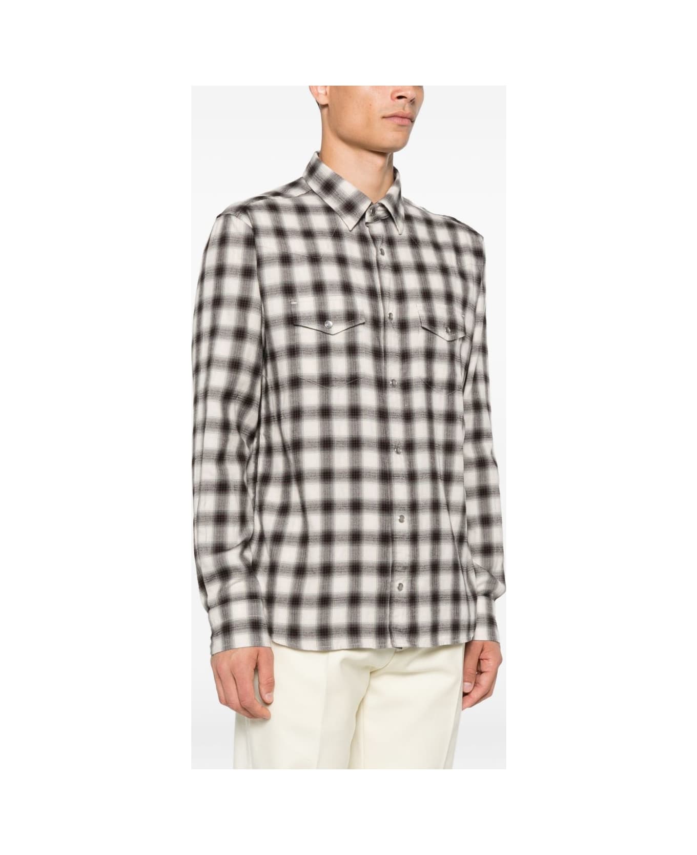 Tom Ford Cotton Blend Checked Shirt - Brown