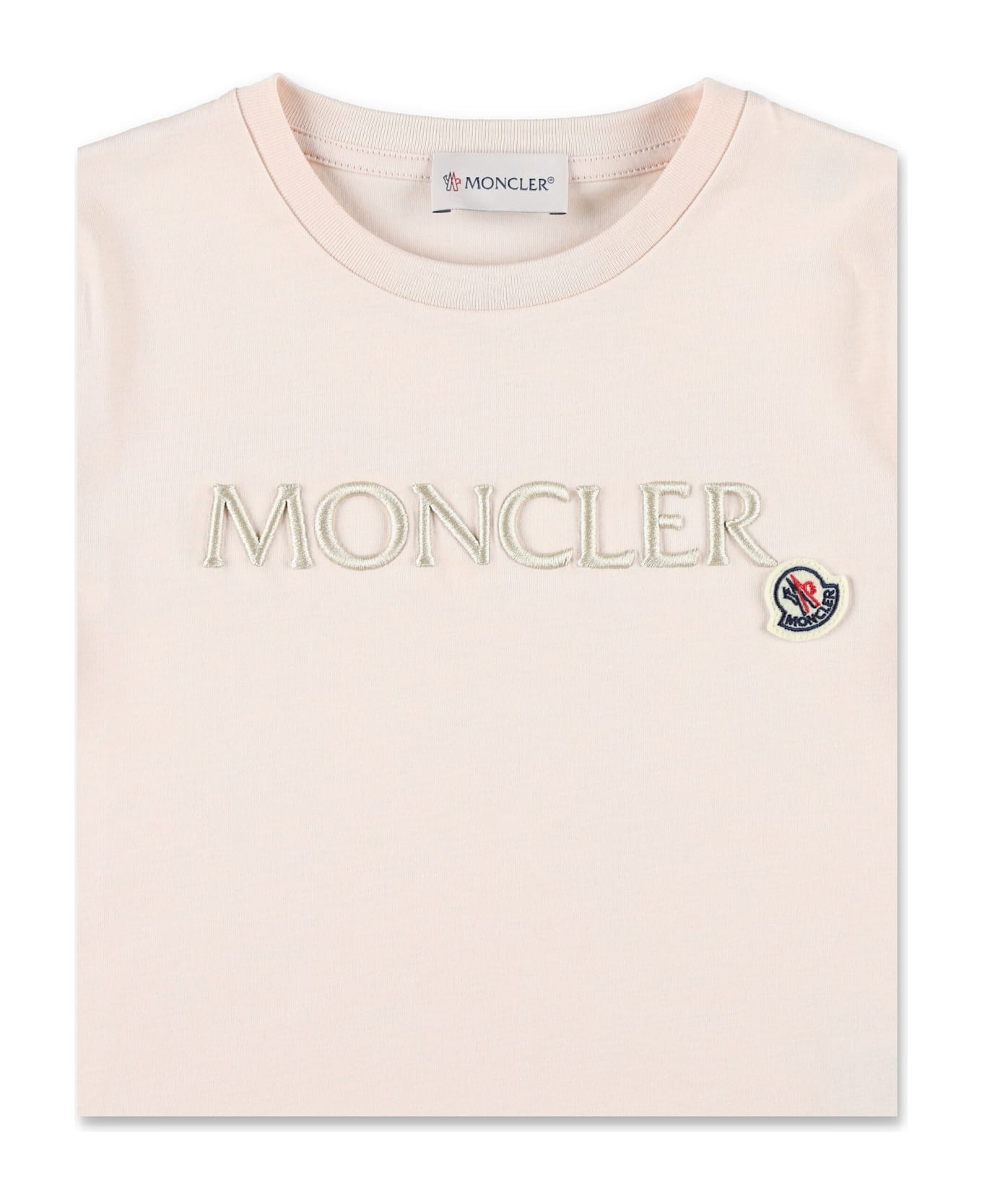 Moncler Kid - Embroidered Logo Cotton T-shirt - LIGHT PINK