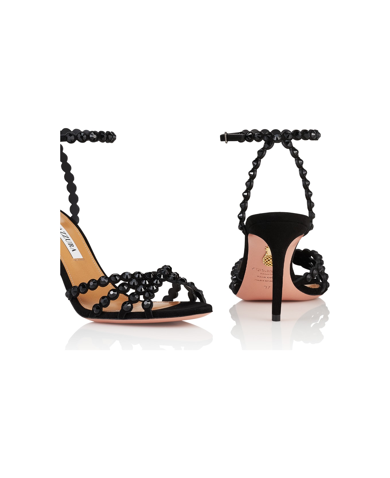 Aquazzura Tequila Embellished Open Toe Sandals - Black