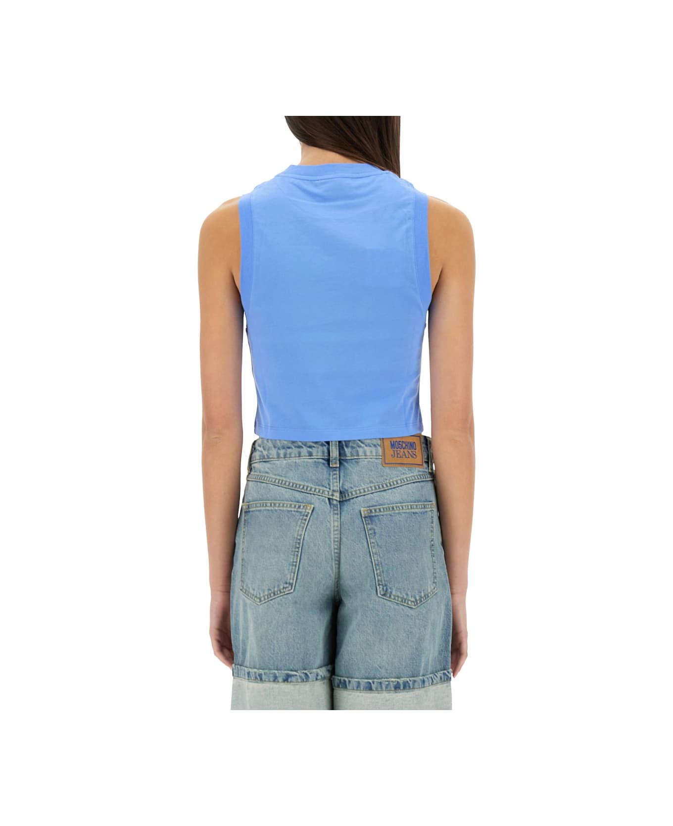 M05CH1N0 Jeans Cropped Top With Print - AZURE
