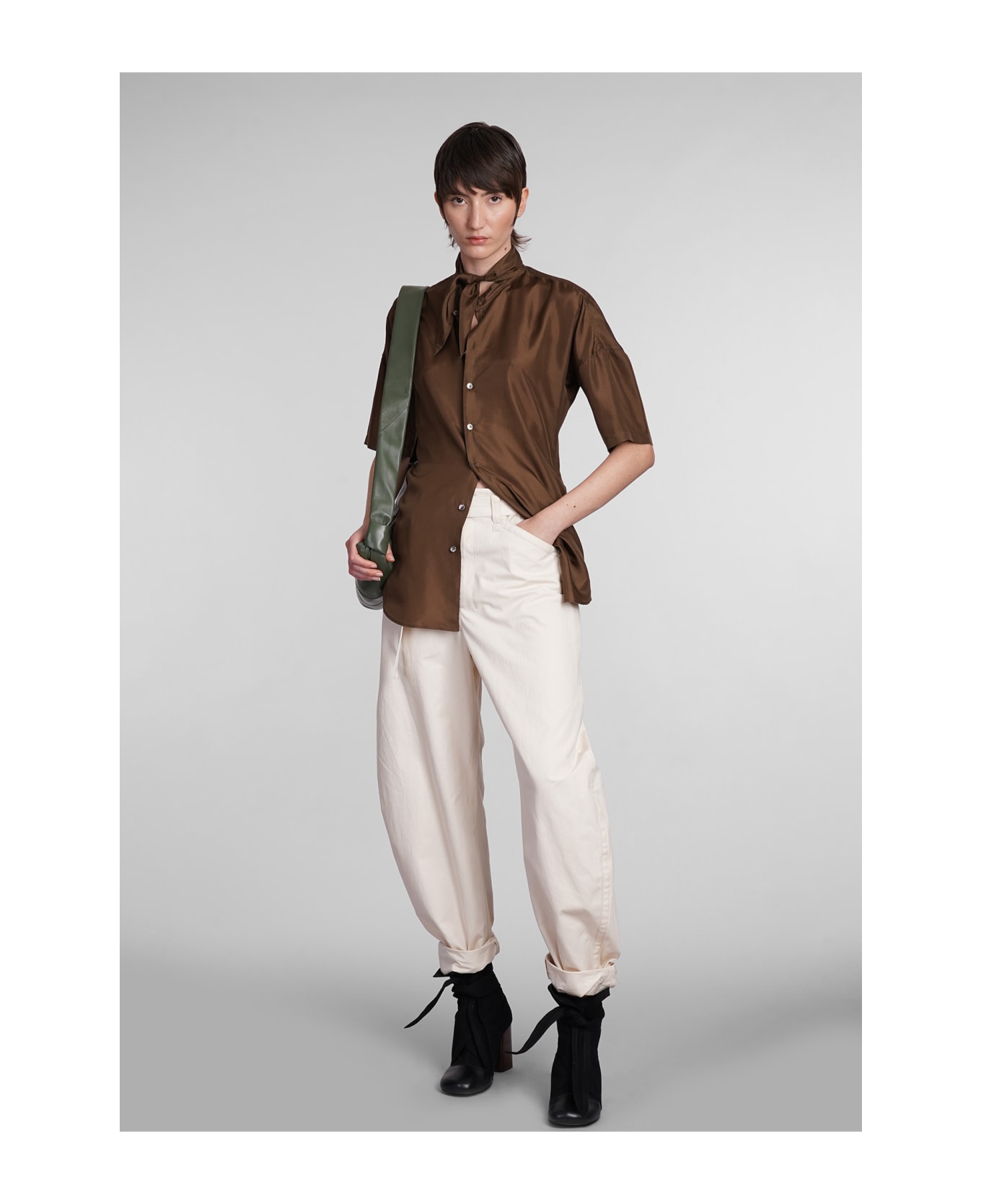 Lemaire Shirt In Brown Silk - brown