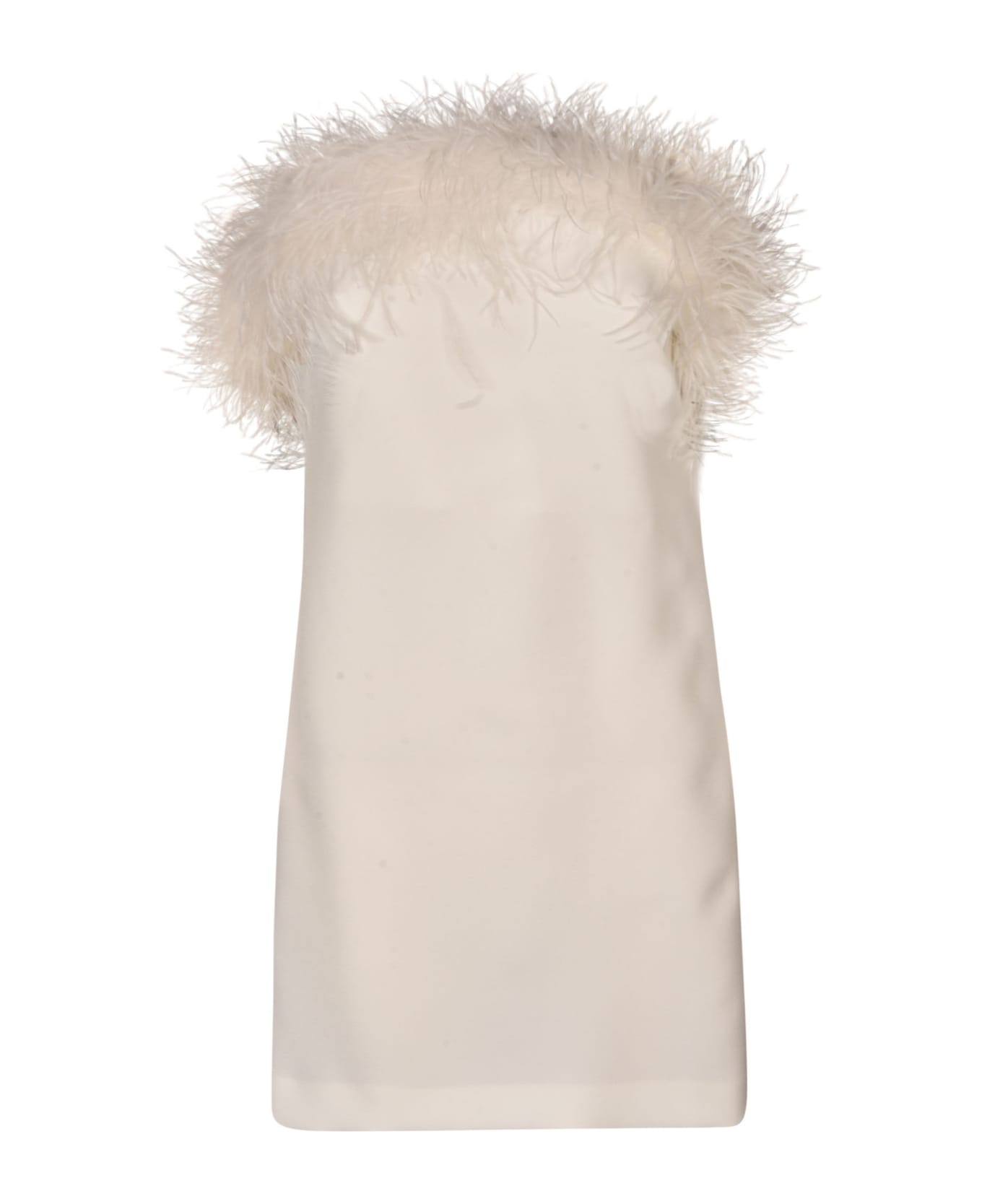 Parosh Fur Applique Sleeveless Short Dress - Panna
