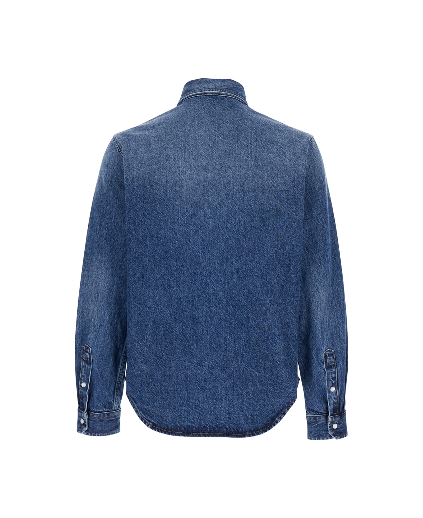 Versace Blue Shirt With Lettering Logo Embroidered On The Chest In Denim Man - MEDIUM BLUE