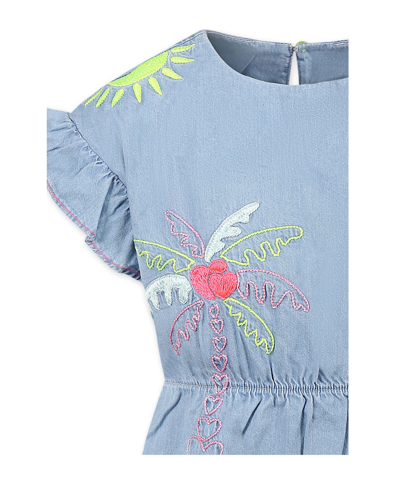 Billieblush Denim Dress For Girl With Palm Tree - Denim