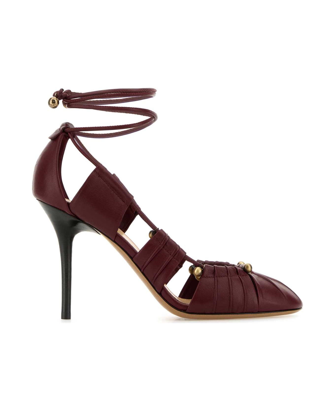 Chloé Burgundy Leather Luna Pumps - STORMYRED