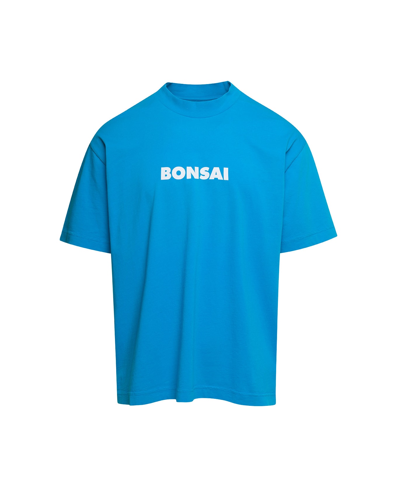 Bonsai Light Blue Crewneck T-shirt With Contrasting Logo Print In Cotton Man - Light blue