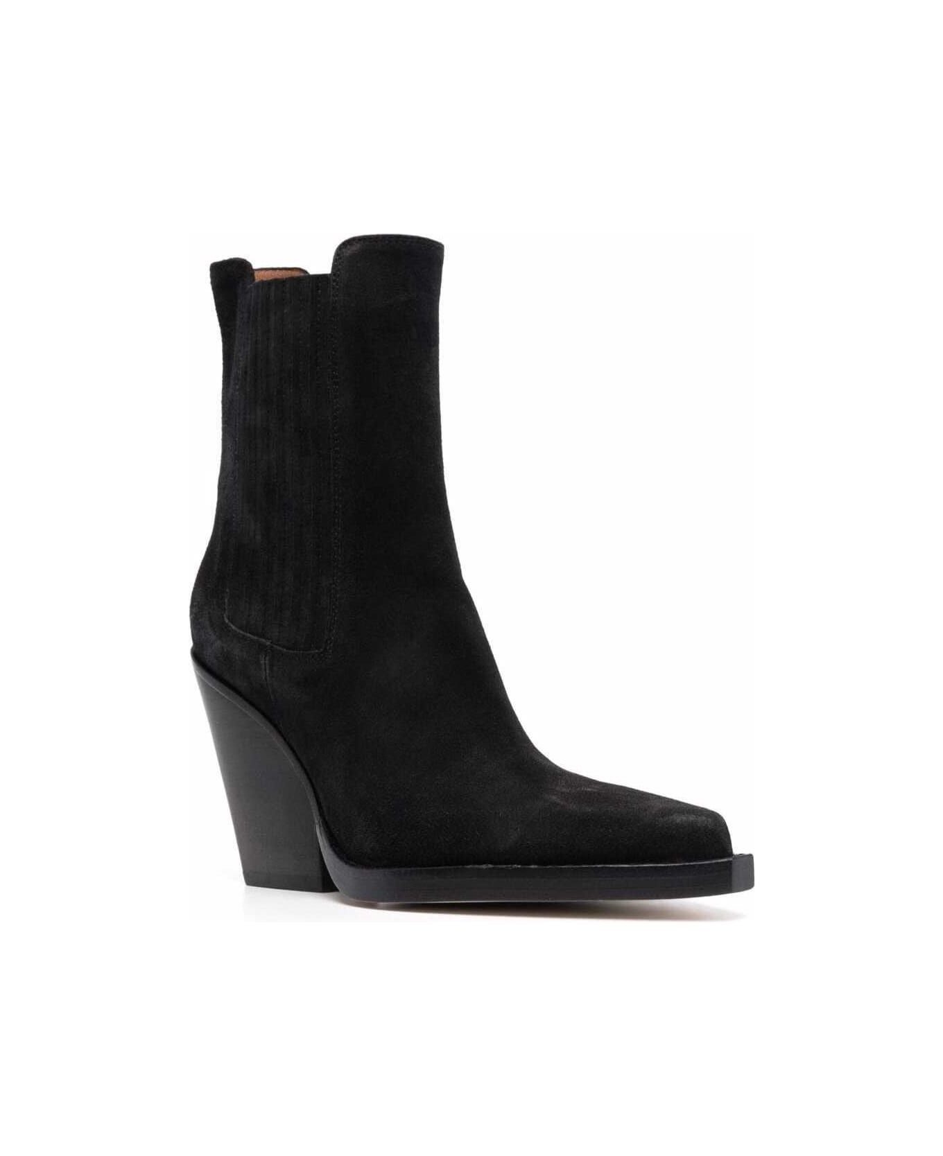 Paris Texas Black Dallas Ankle Boot In Calf Suede With Logo Detail On The Insole And 10.5cm Wide Heel - Black