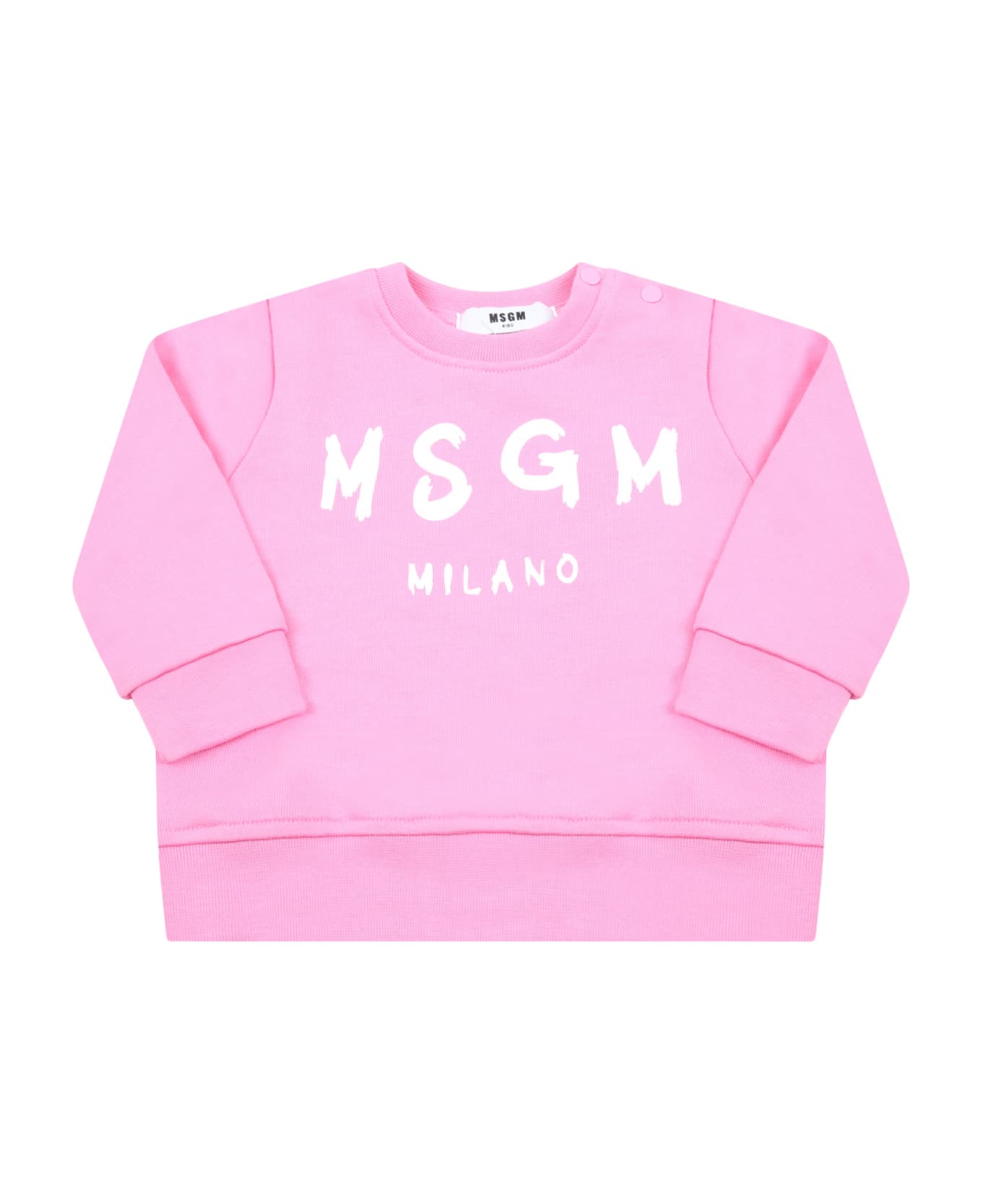 MSGM Pink Sweatshirt For Babygirl With Logo - Pink