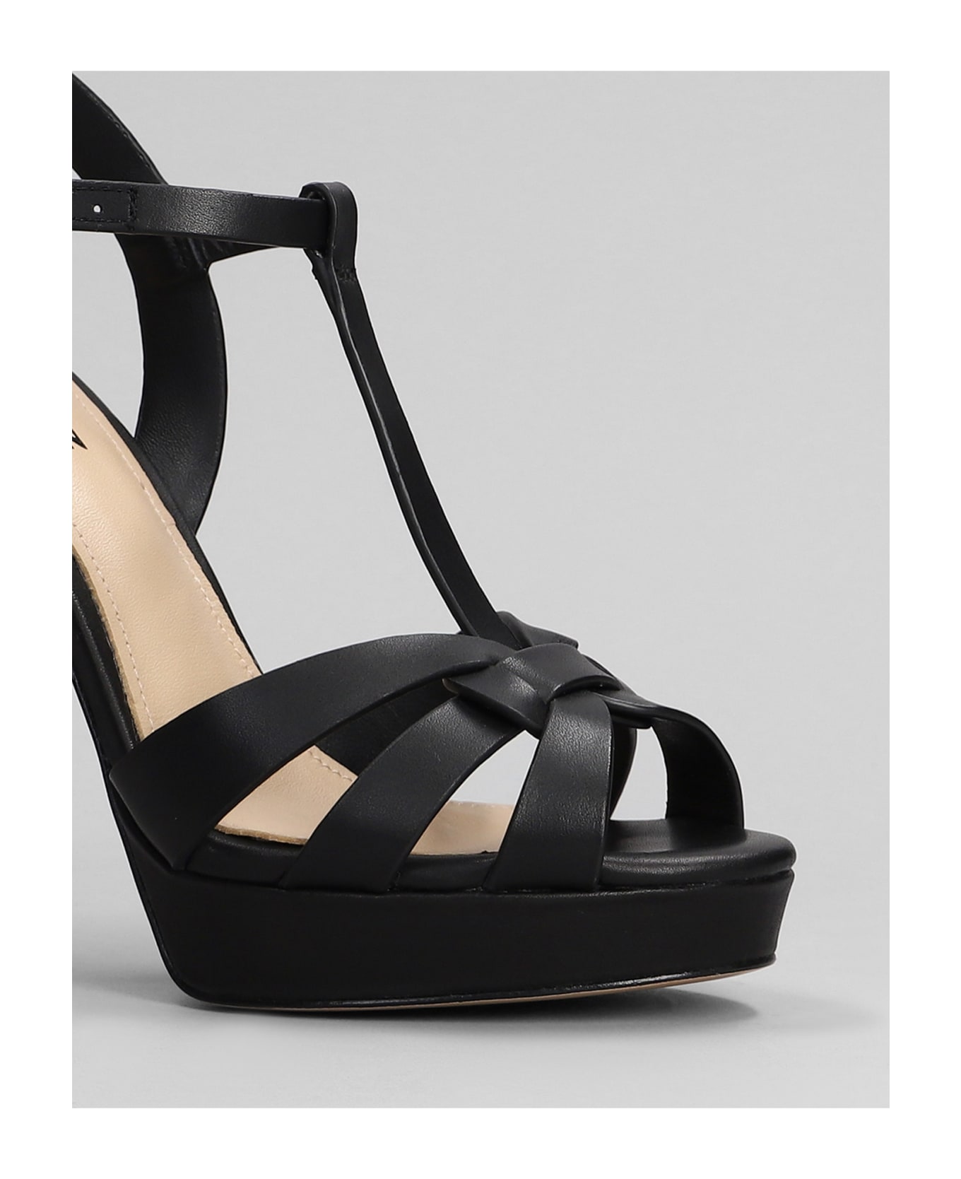 Lola Cruz Aria Platform Sandals In Black Leather - black